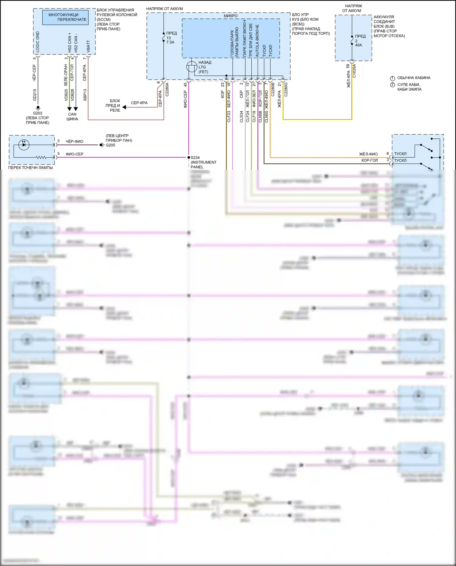 F-250 Ford XIV (2017-2024): Электросхема подсветки приборной панели (1 из 2) 