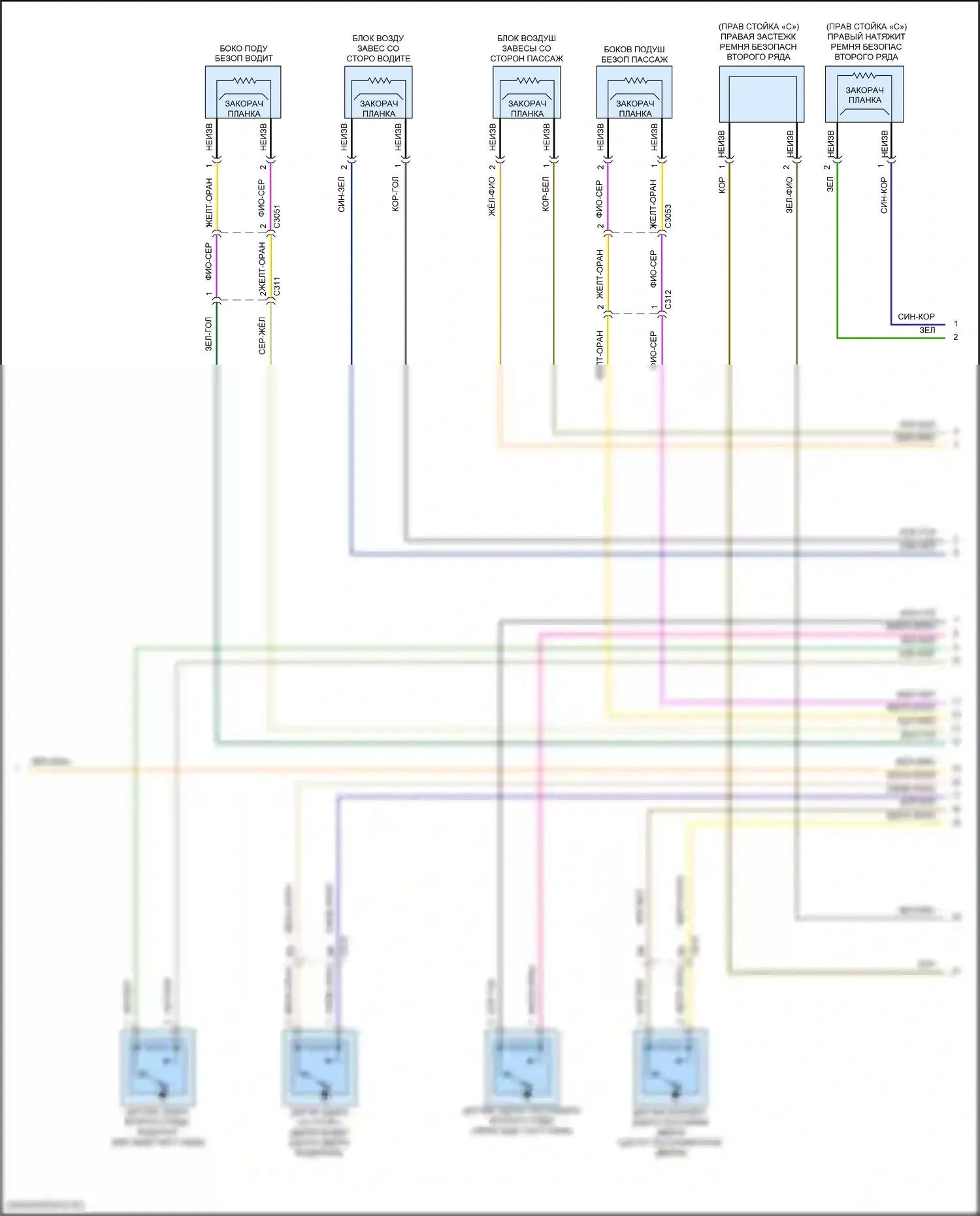 F-250 Ford XIV (2017-2024): Электросхема подушек безопасности (2 из 3) 