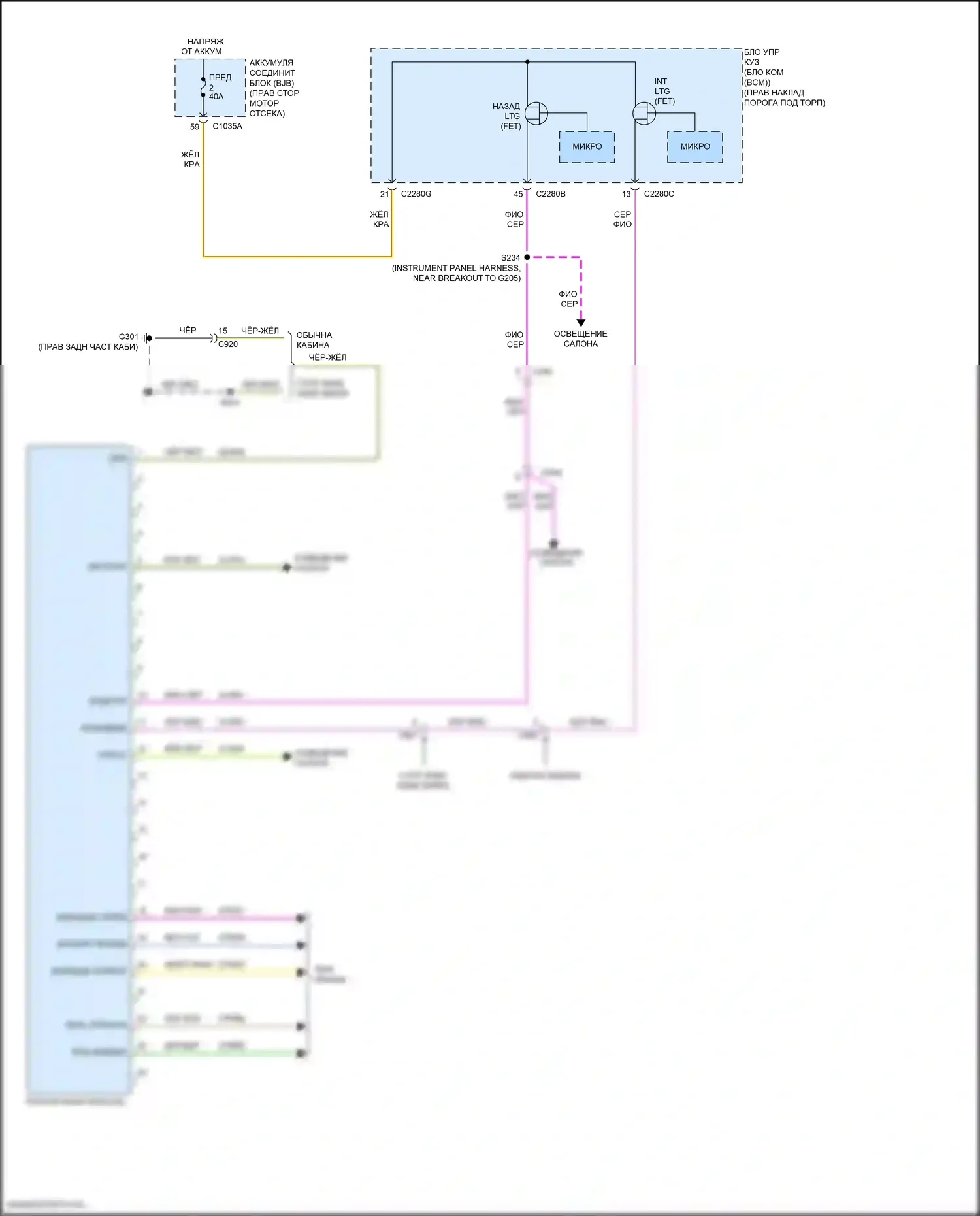 F-250 Ford XIV (2017-2024): Электросхема потолочного пульта 