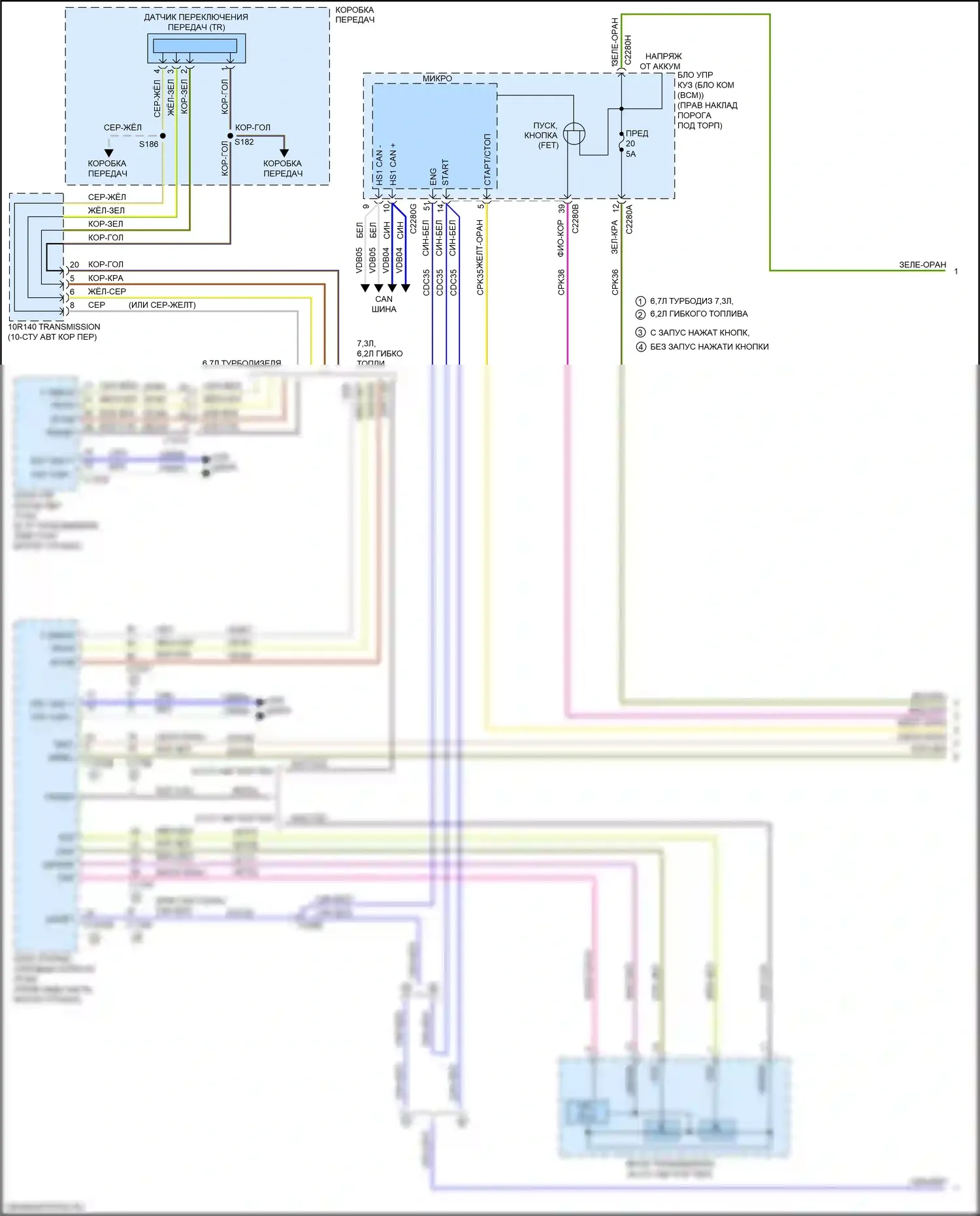 F-250 Ford XIV (2017-2024): Электросхема стартера (1 из 2) 