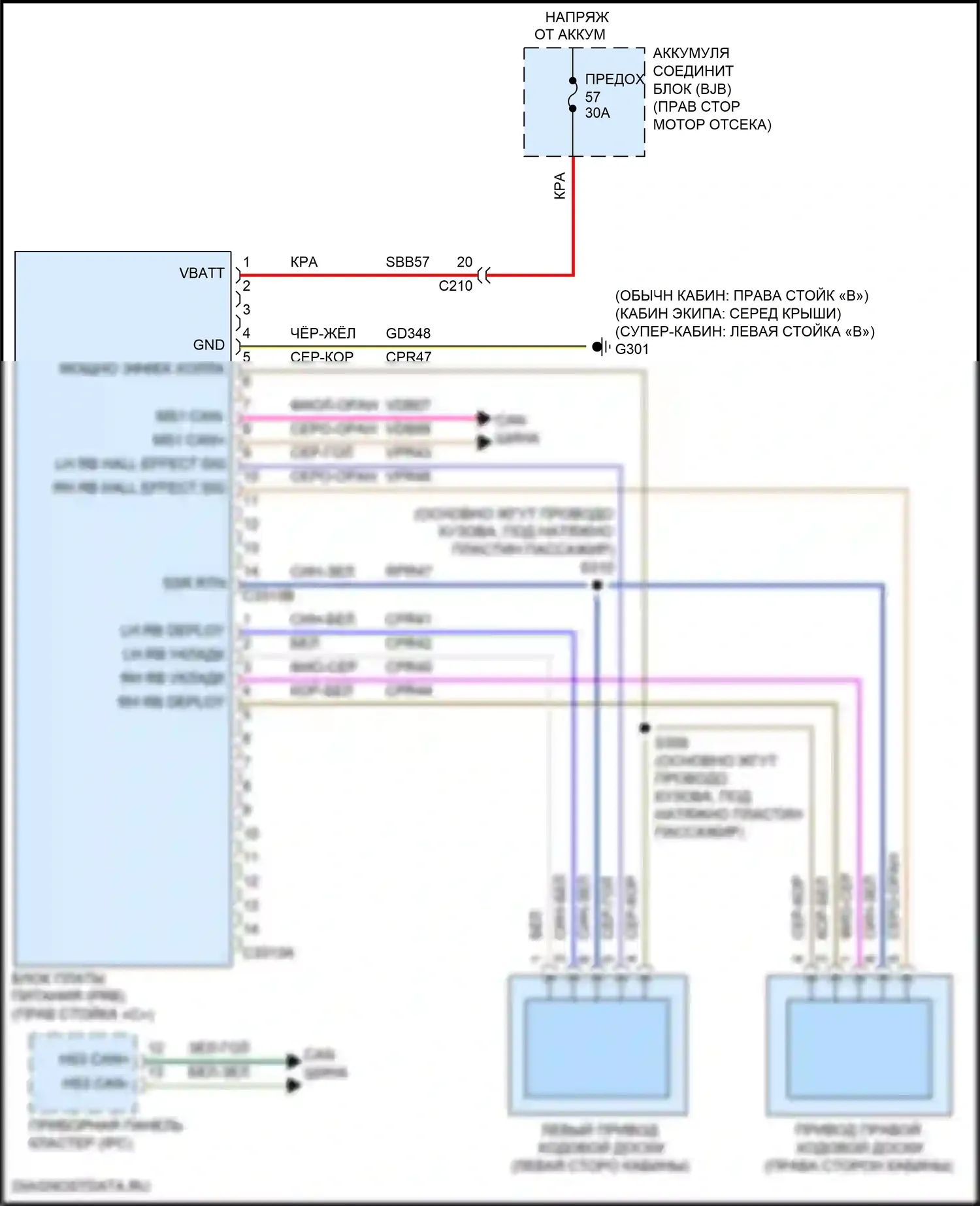 F-350 Ford XIV (2017-2020): Электросхема выдвижных ходовых щитов 