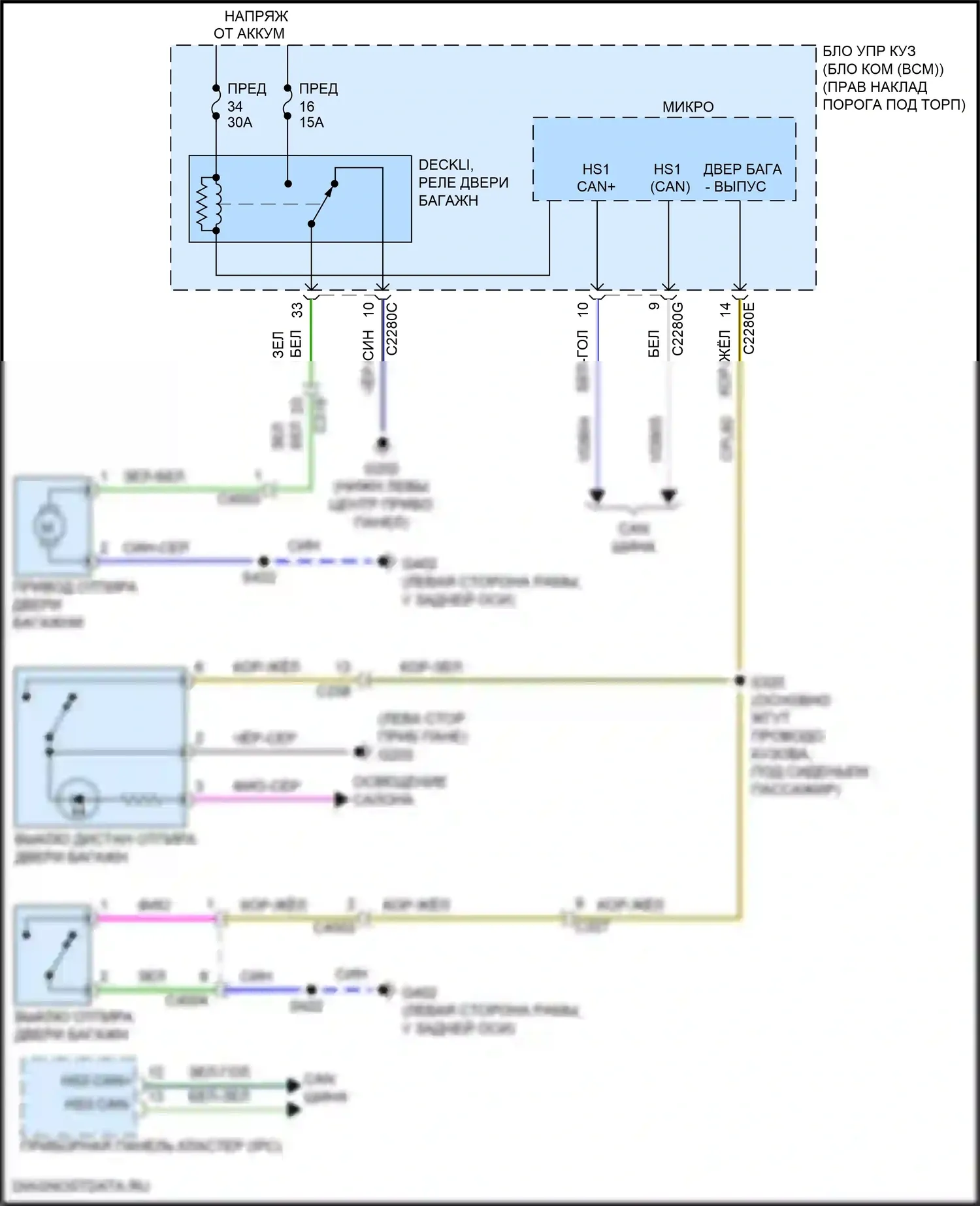 F-350 Ford XIV (2017-2020): Электросхема выпуска двери багажника 