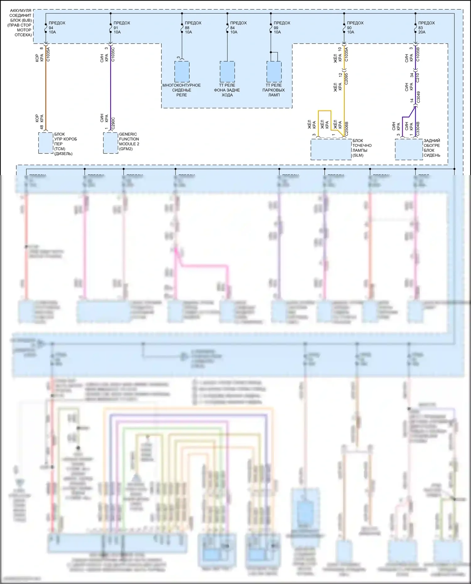 F-350 Ford XIV (2017-2020): Электросхема блока предохранителей реле (4 из 8) 