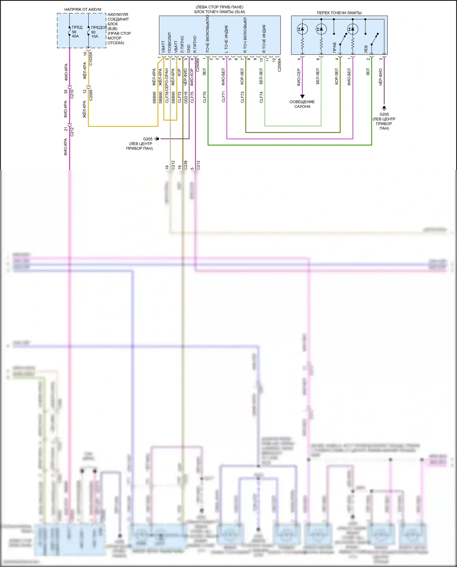 F-350 Ford XIV (2017-2020): Электросхема фар и фонарей с галогенными фарами (3 из 4) 