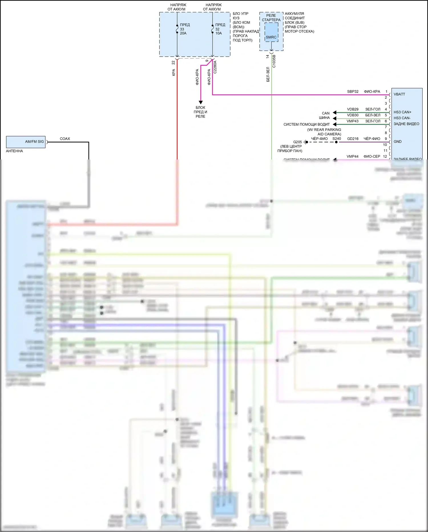 F-350 Ford XIV (2017-2020): Электросхема базовой магнитолы 