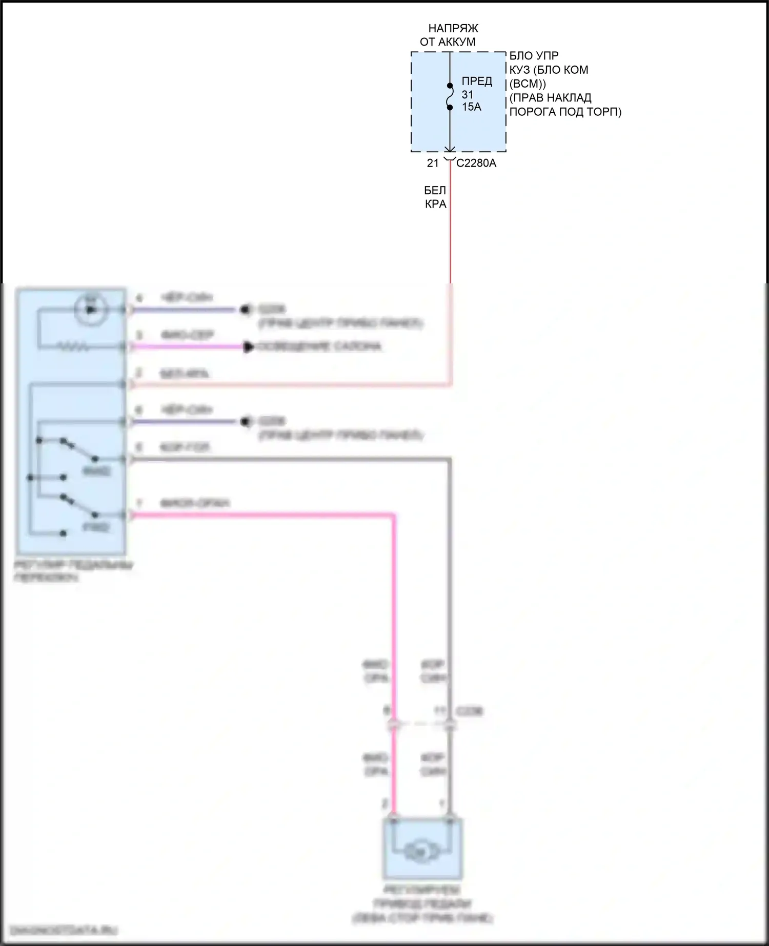 F-350 Ford XIV (2017-2020): Электросхема регулируемой педали 