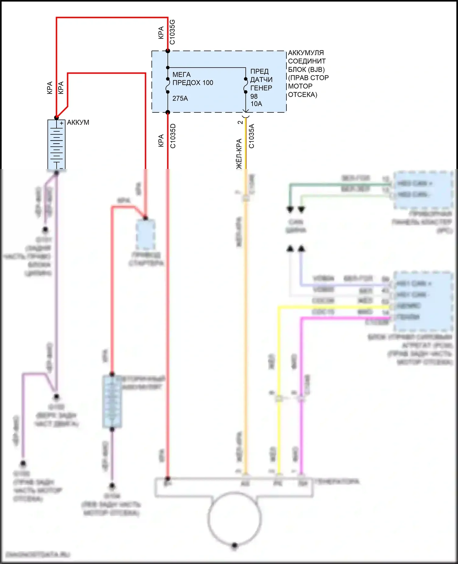 F-350 Ford XIV (2017-2020): 6,7л турбодизель, электросхема генератора, с одним генератором 