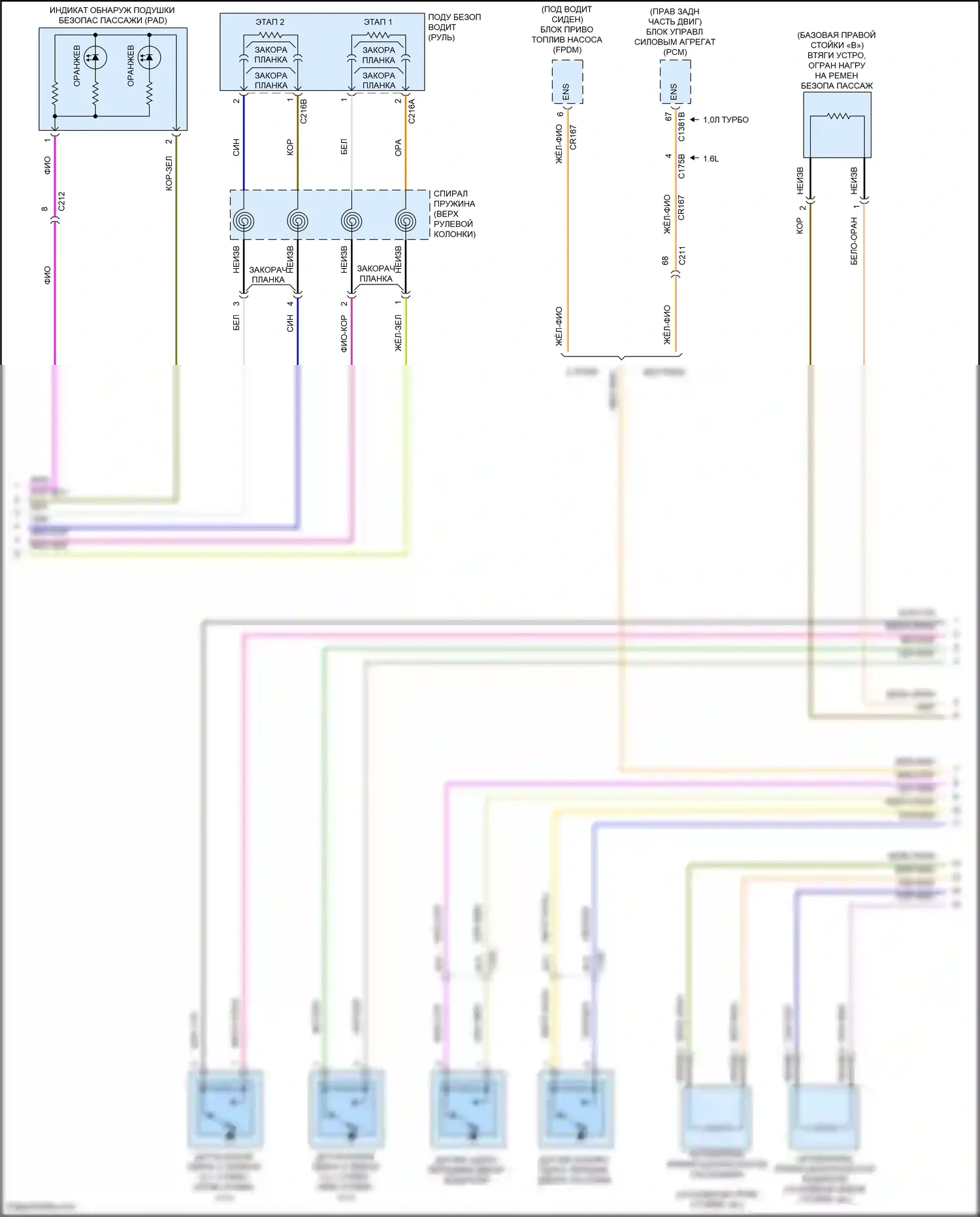 Fiesta Ford Mk6 рестайлинг (2012-2019): Электросхема подушек безопасности (2 из 3) 