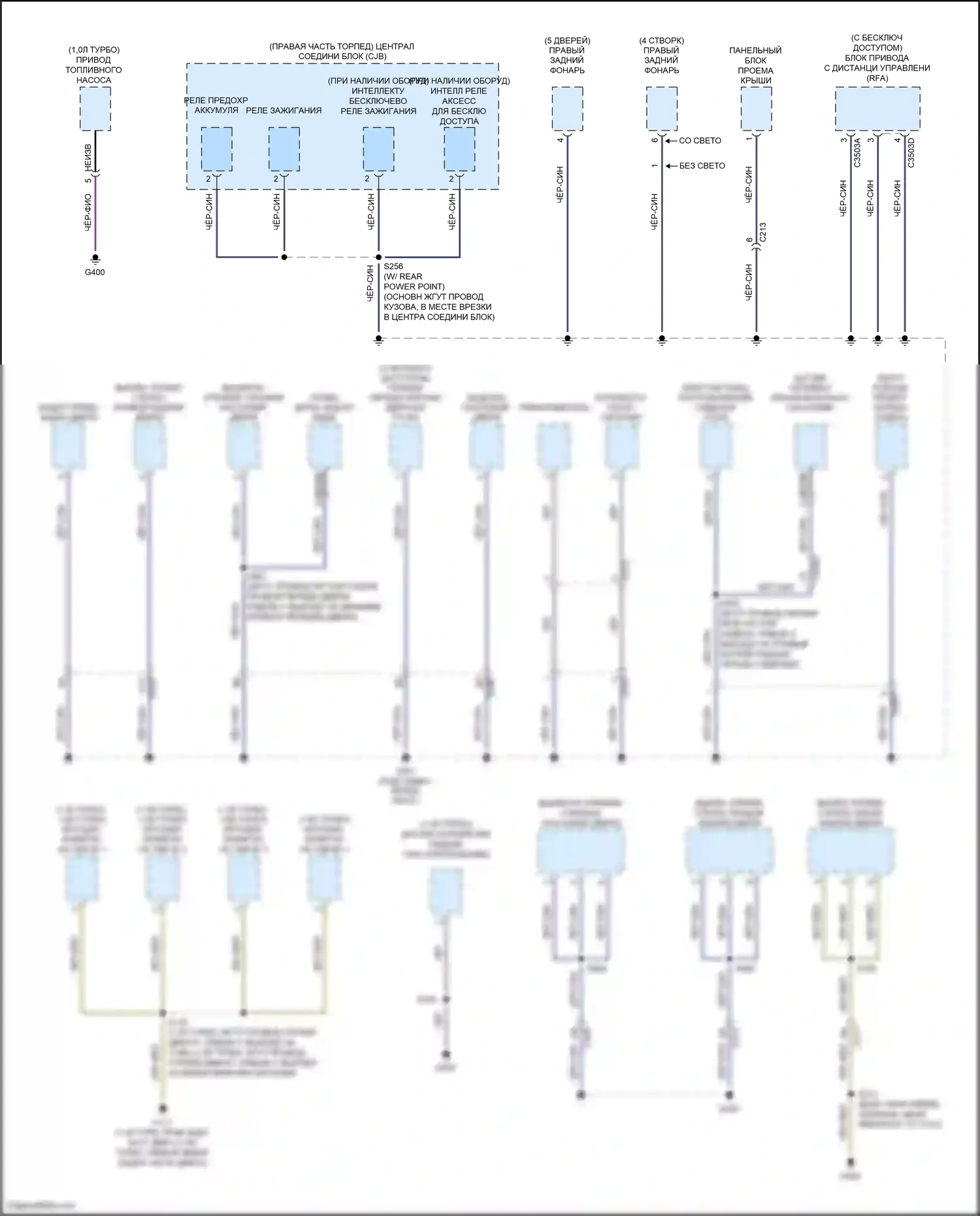 Fiesta Ford Mk6 рестайлинг (2012-2019): Электросхема точек подключения масс (3 из 4) 