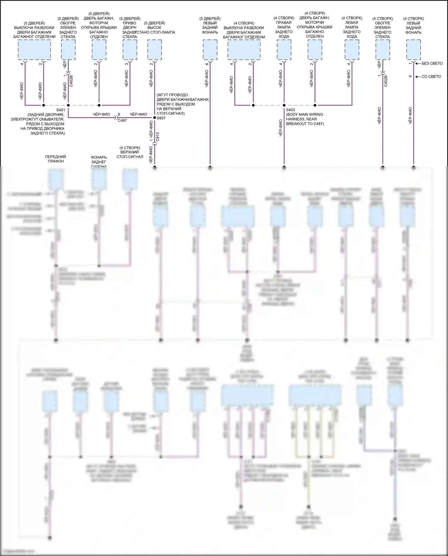 Fiesta Ford Mk6 рестайлинг (2012-2019): Электросхема точек подключения масс (4 из 4) 