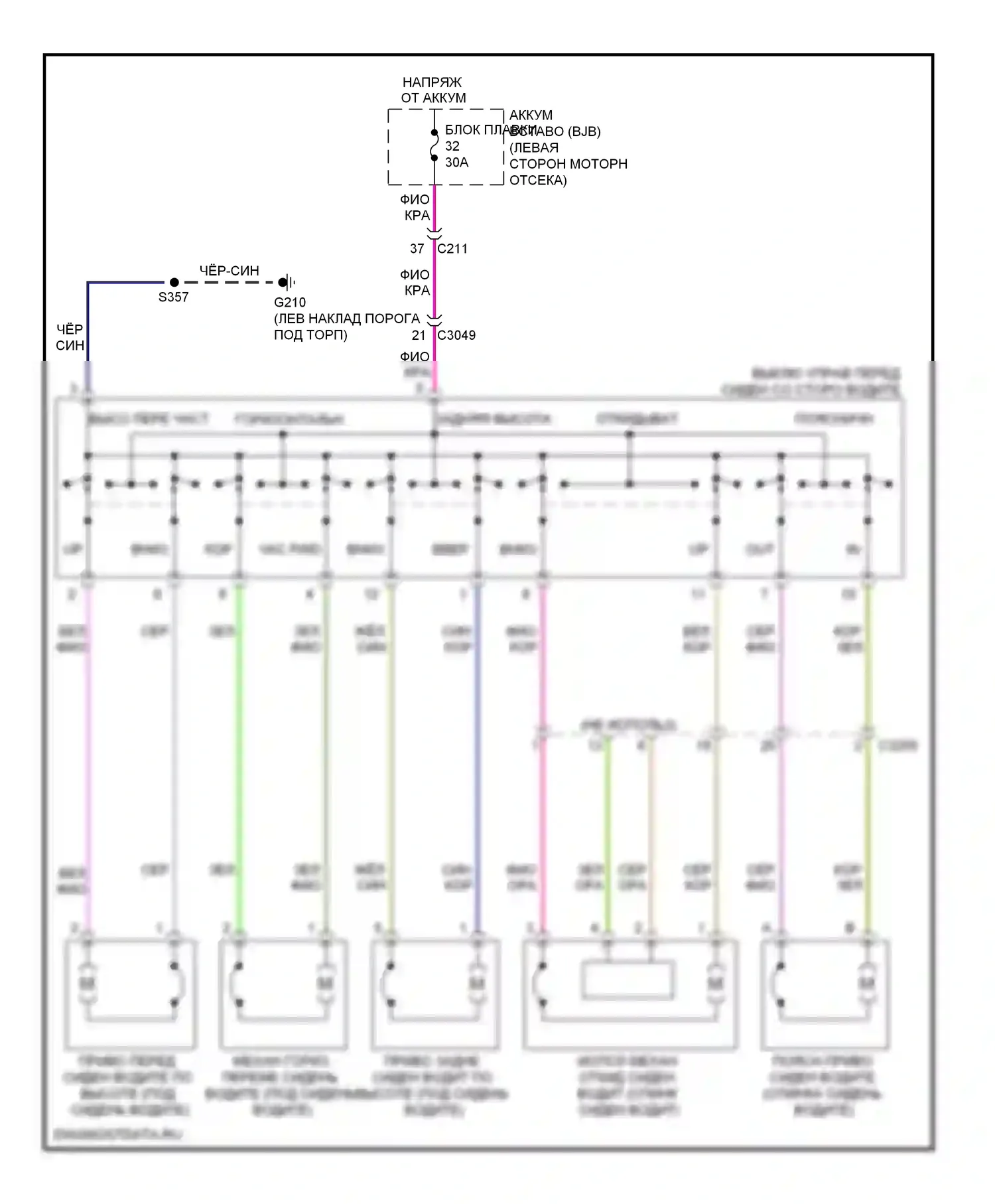 Flex Ford I (2008-2013): Электросхема сидений, 10-стороннее сиденье водителя 