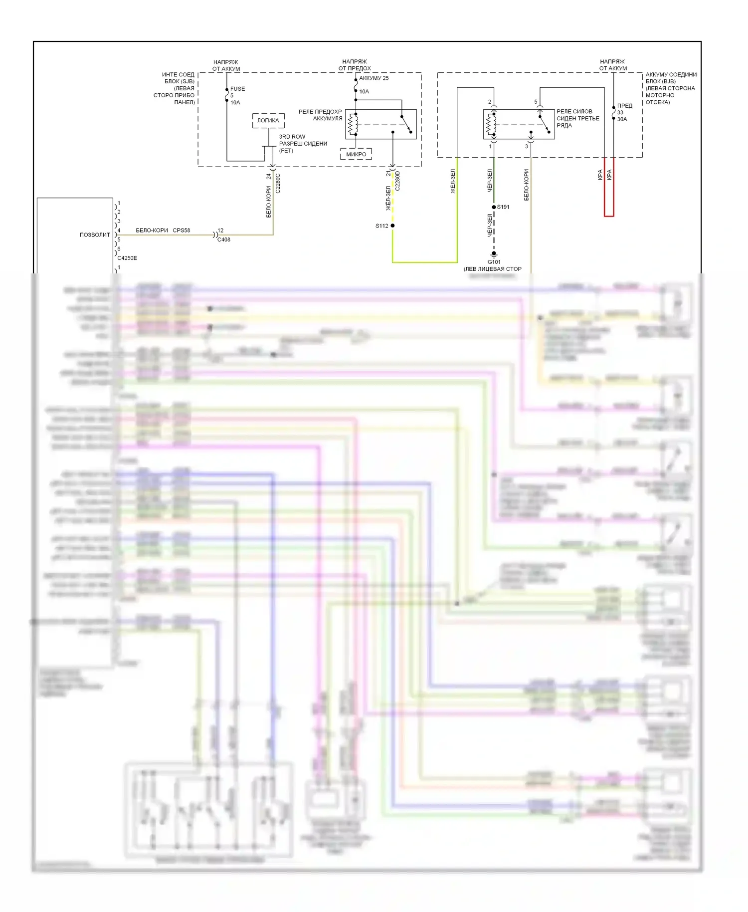 Flex Ford I (2008-2013): Электросхема складного сиденья третьего ряда 