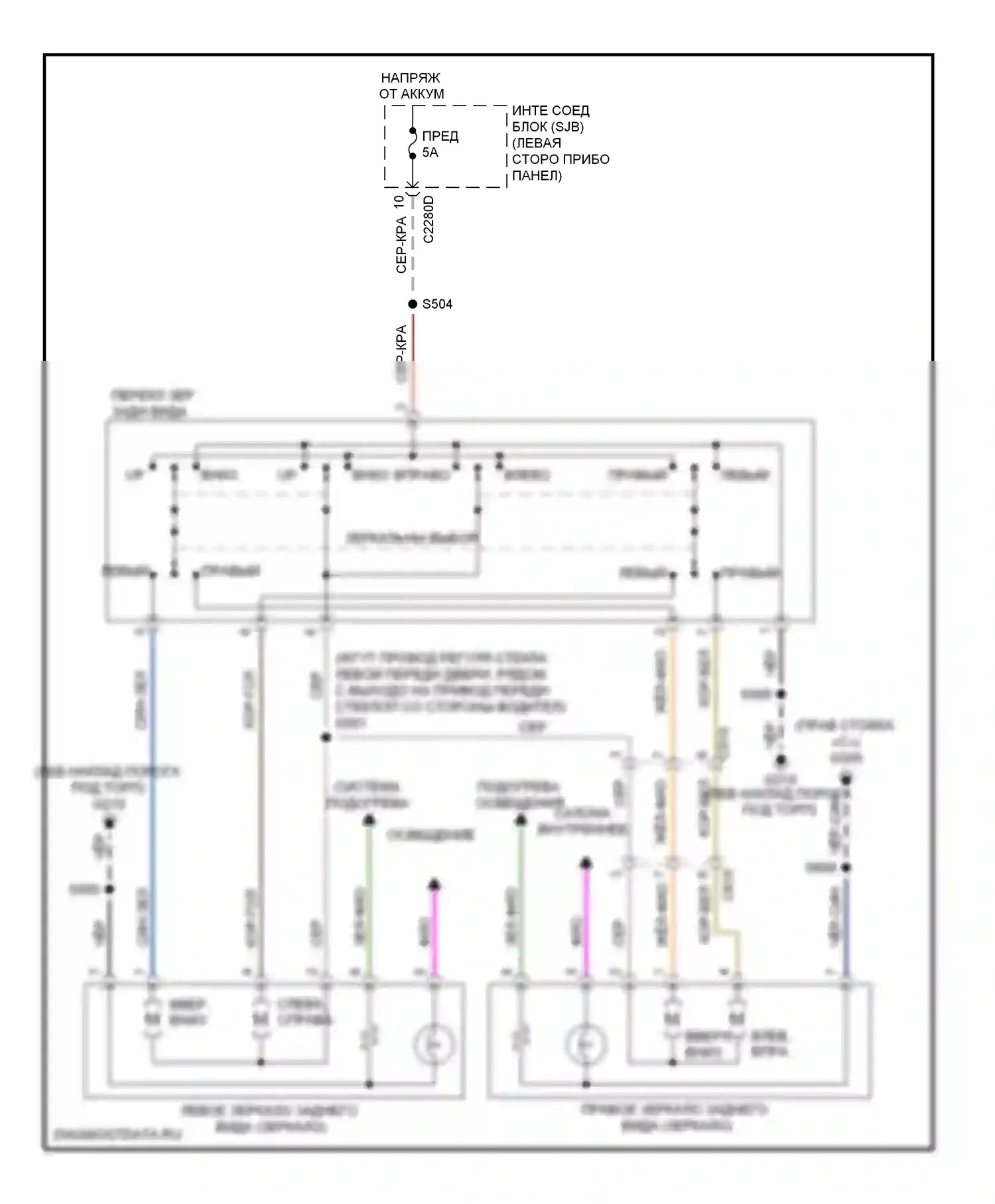 Flex Ford I (2008-2013): Электросхема управления зеркалами заднего вида 