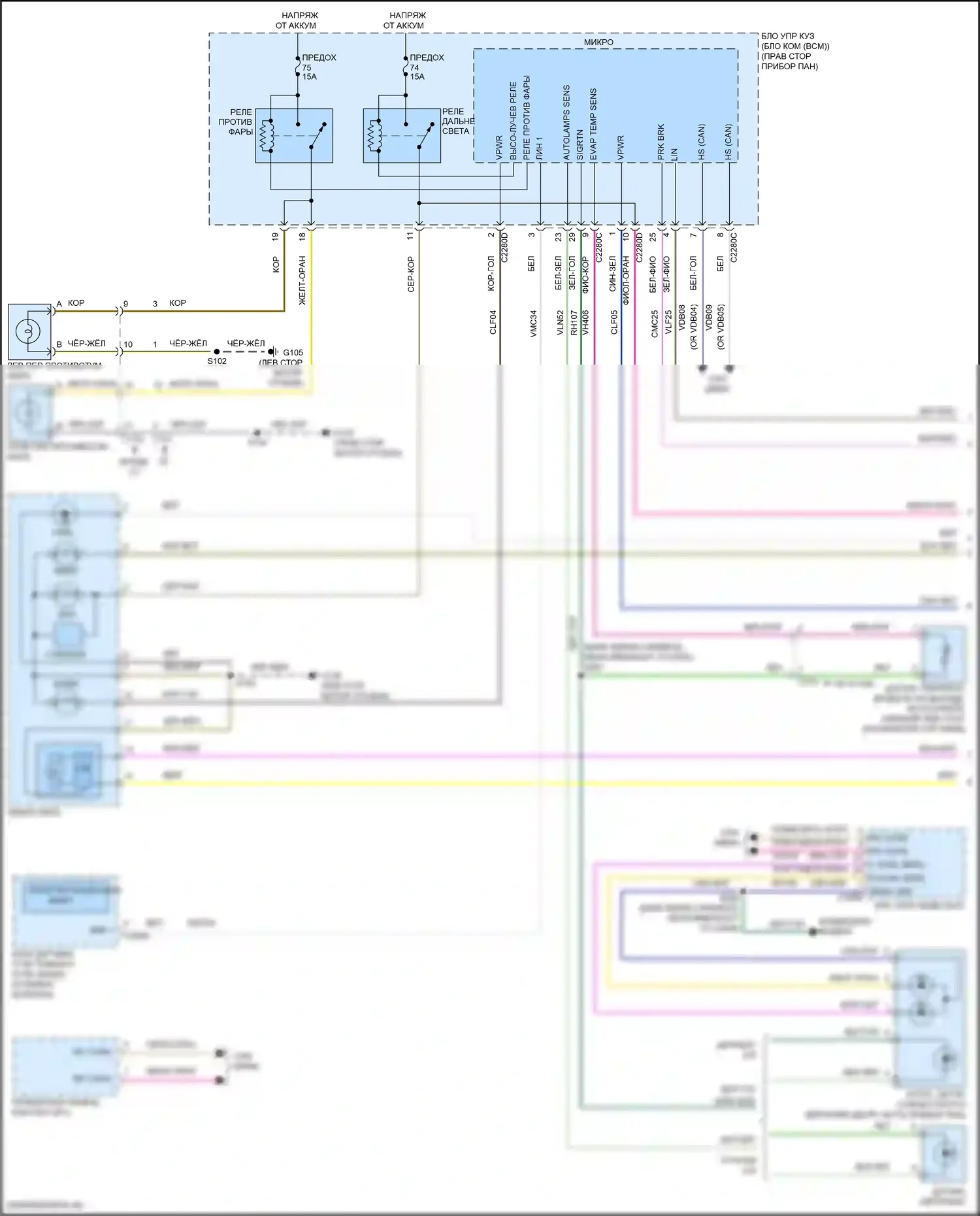 Focus RS Ford III (2016-2018): Электросхема фар, за исключением электрических и rs с высокоинтенсивными бензиновыми разрядными фарами (1 из 2) 