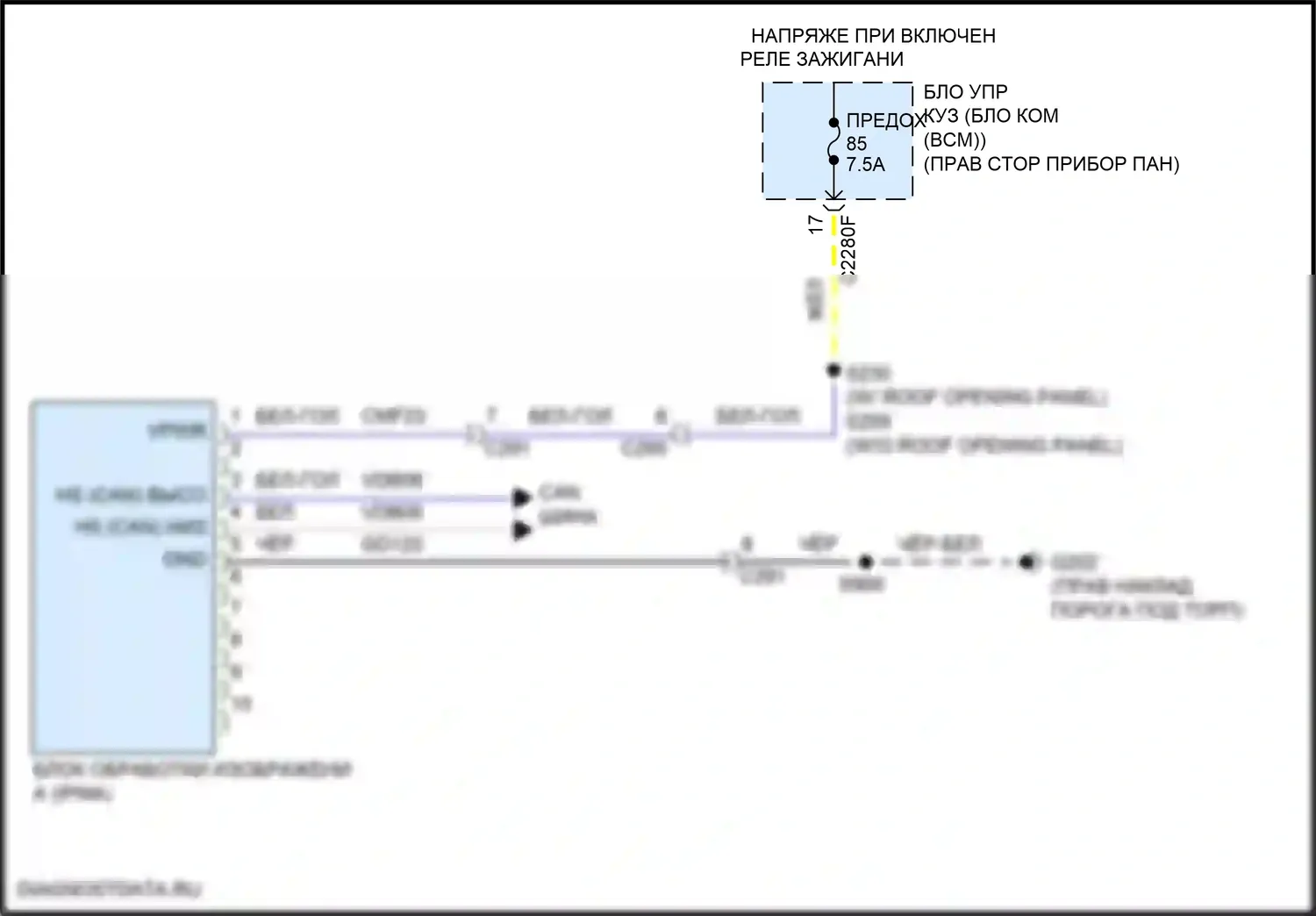Focus RS Ford III (2016-2018): Электросхема сигнализации о выезде с полосы движения 