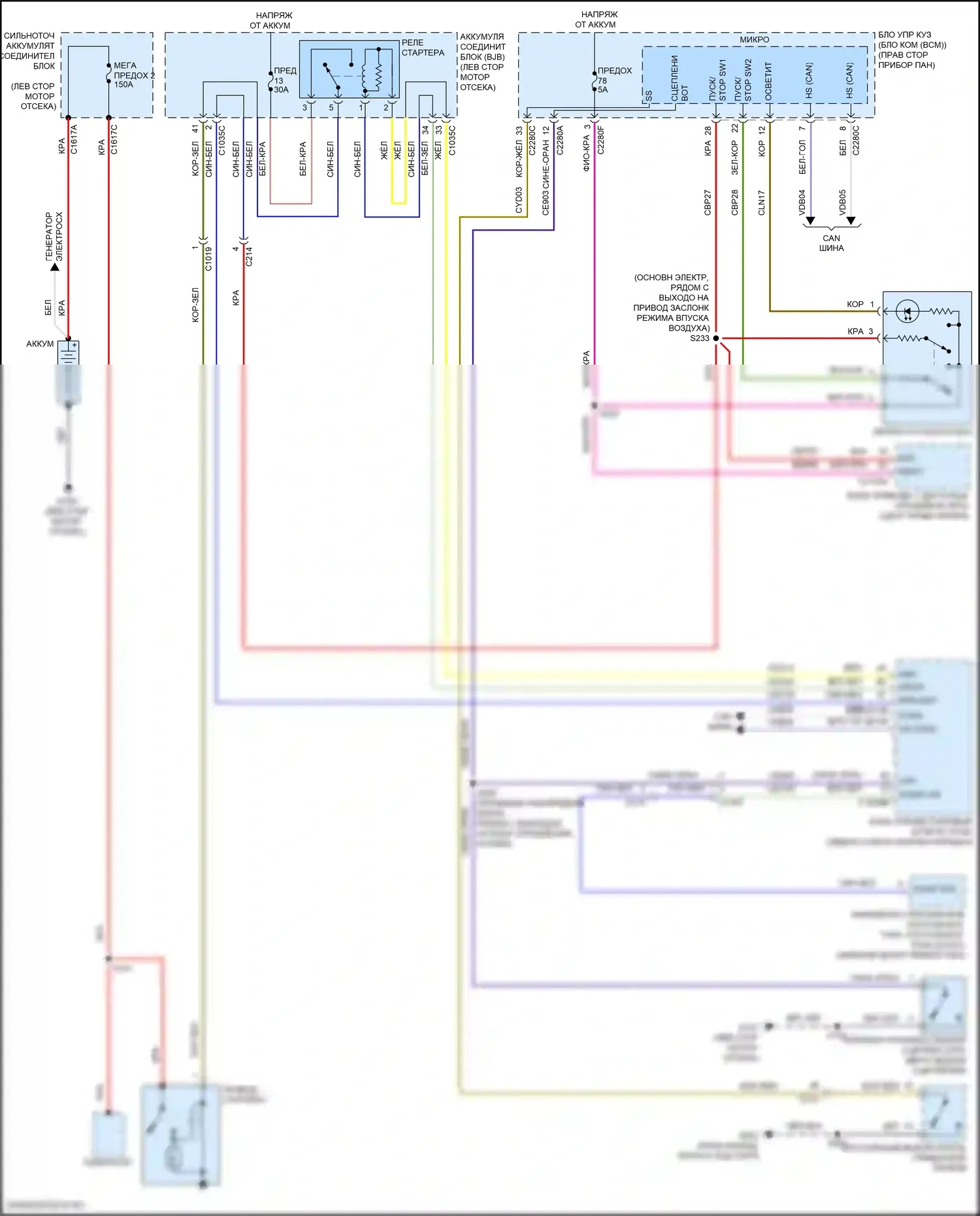 Focus RS Ford III (2016-2018): 2.3l турбо, электросхема стартера 