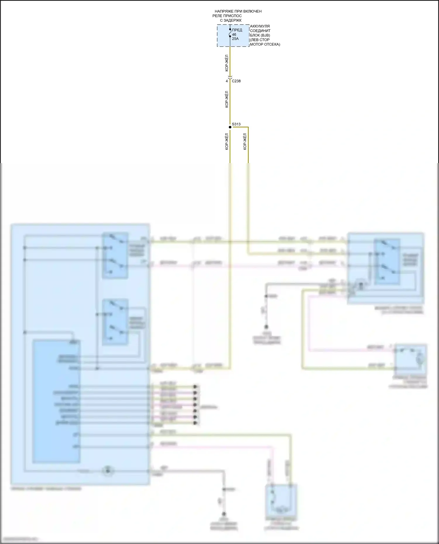 Focus RS Ford III (2016-2018): Электросхема стеклоподъемников, кроме электрических без дверного блока и заднего стеклоподъемника 