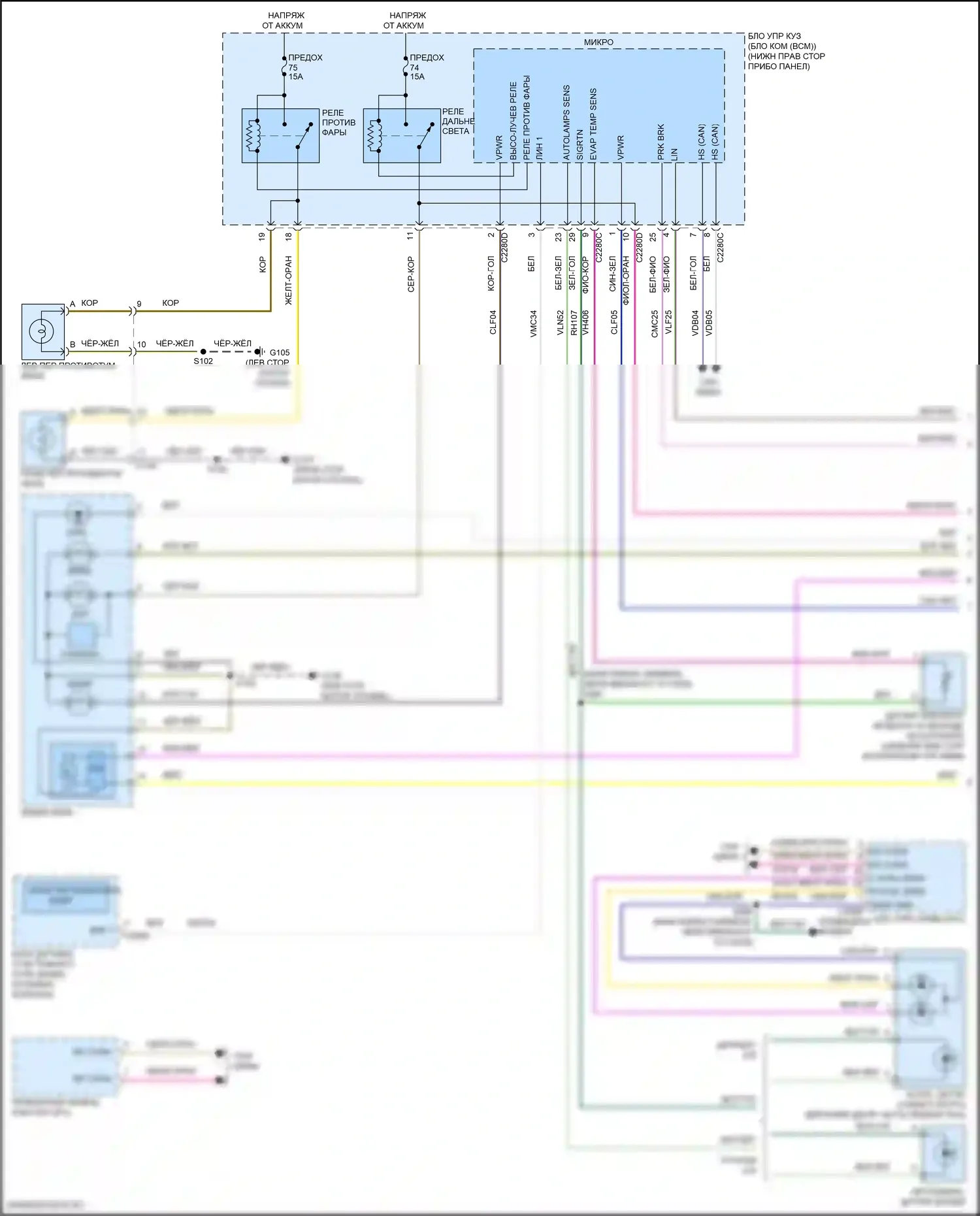 Focus ST Ford III рестайлинг (2015-2018): Электросхема фар, за исключением электрических и rs с высокоинтенсивными бензиновыми разрядными фарами (1 из 2) 