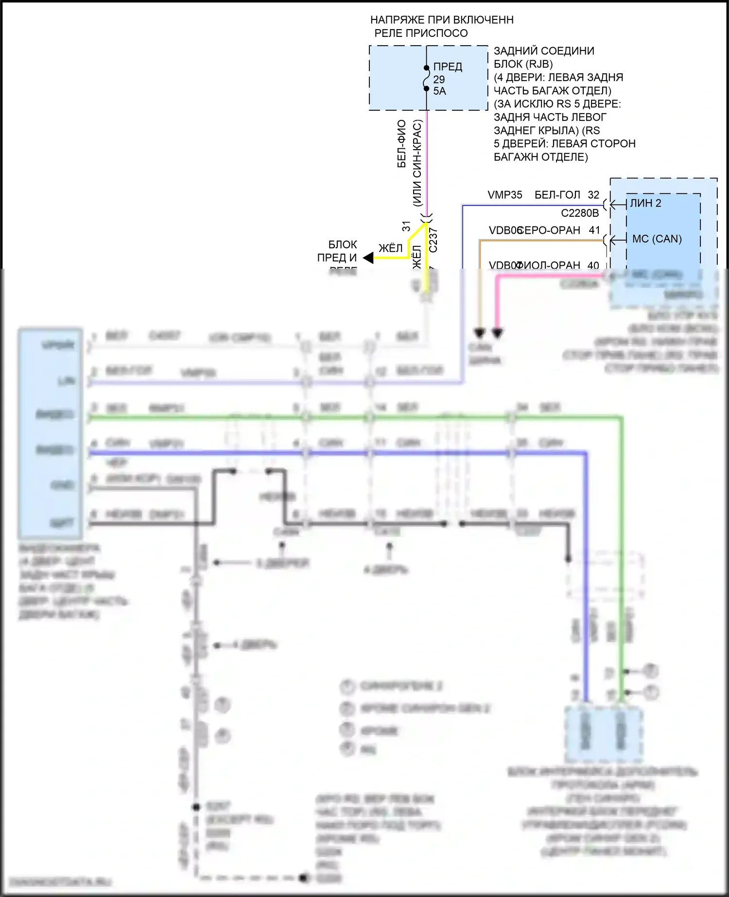 Focus ST Ford III рестайлинг (2015-2018): Электросхема камеры заднего вида, кроме электрической 
