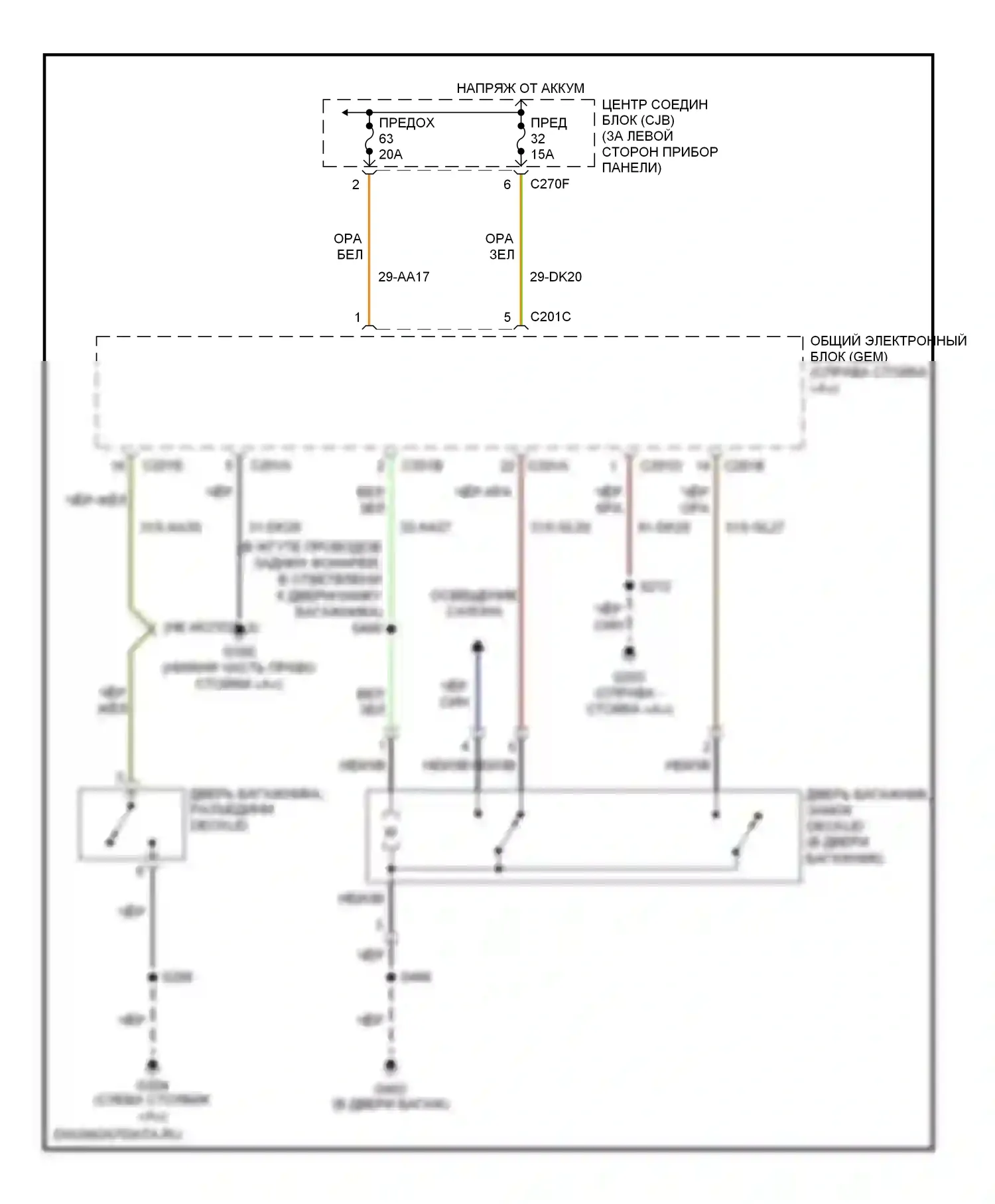 Focus Ford I рестайлинг (2001-2007): Электросхема багажника, двери багажника, лючка топливного бака, 3 и 5 дверей 