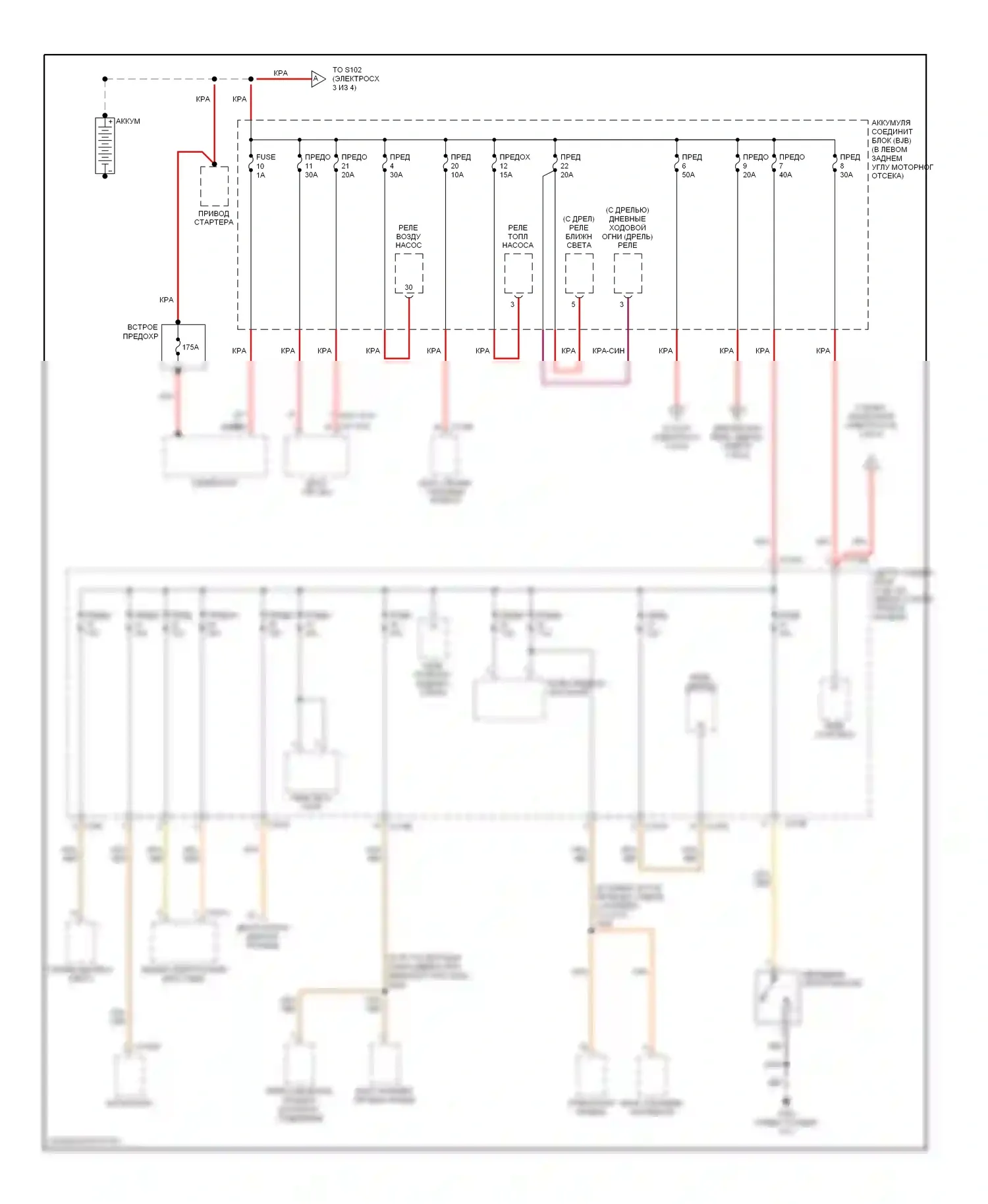Focus Ford I рестайлинг (2001-2007): Электросхема блока предохранителей реле (1 из 4) 