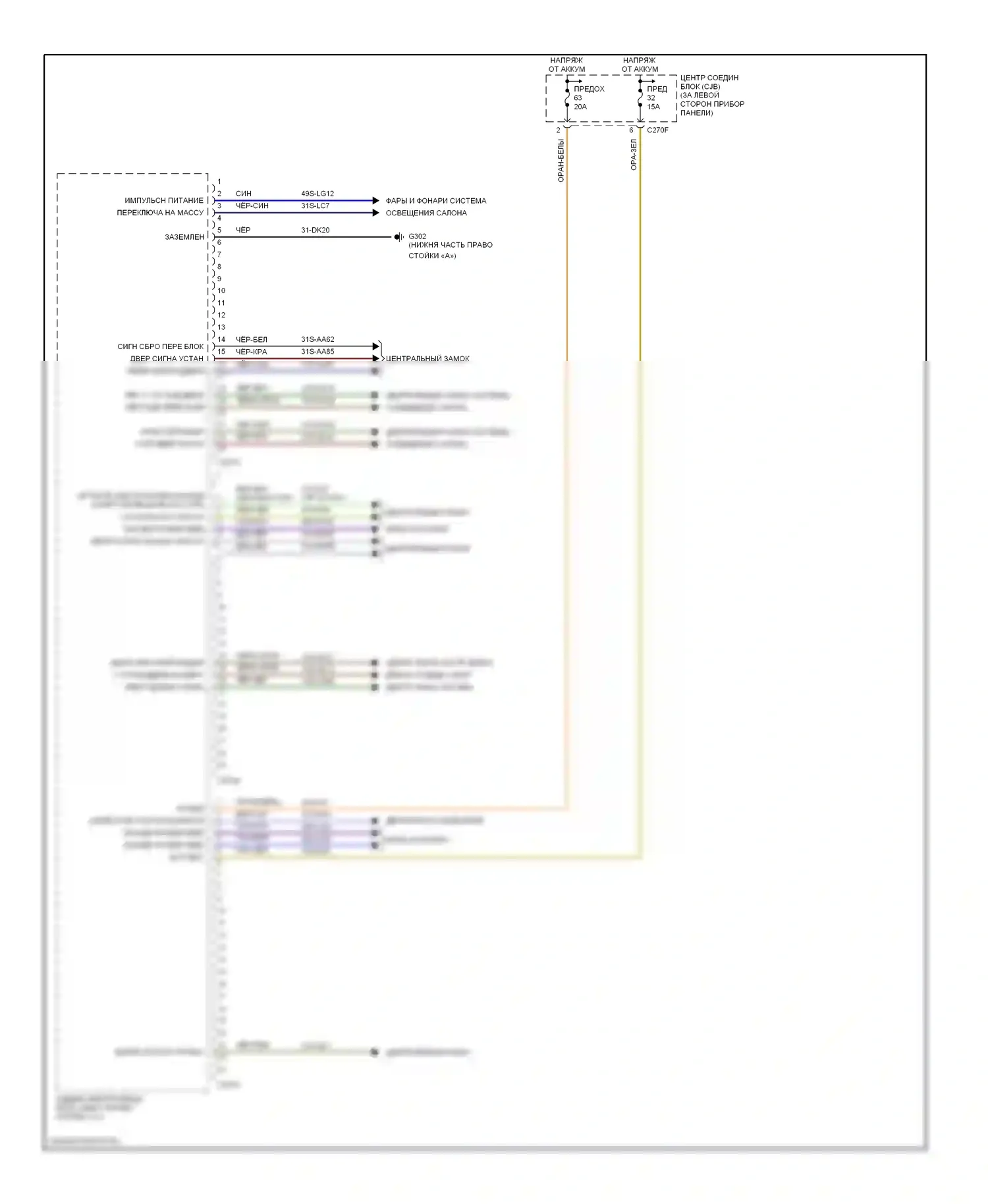 Focus Ford I рестайлинг (2001-2007): Электросхема блоков управления кузовом (1 из 2) 