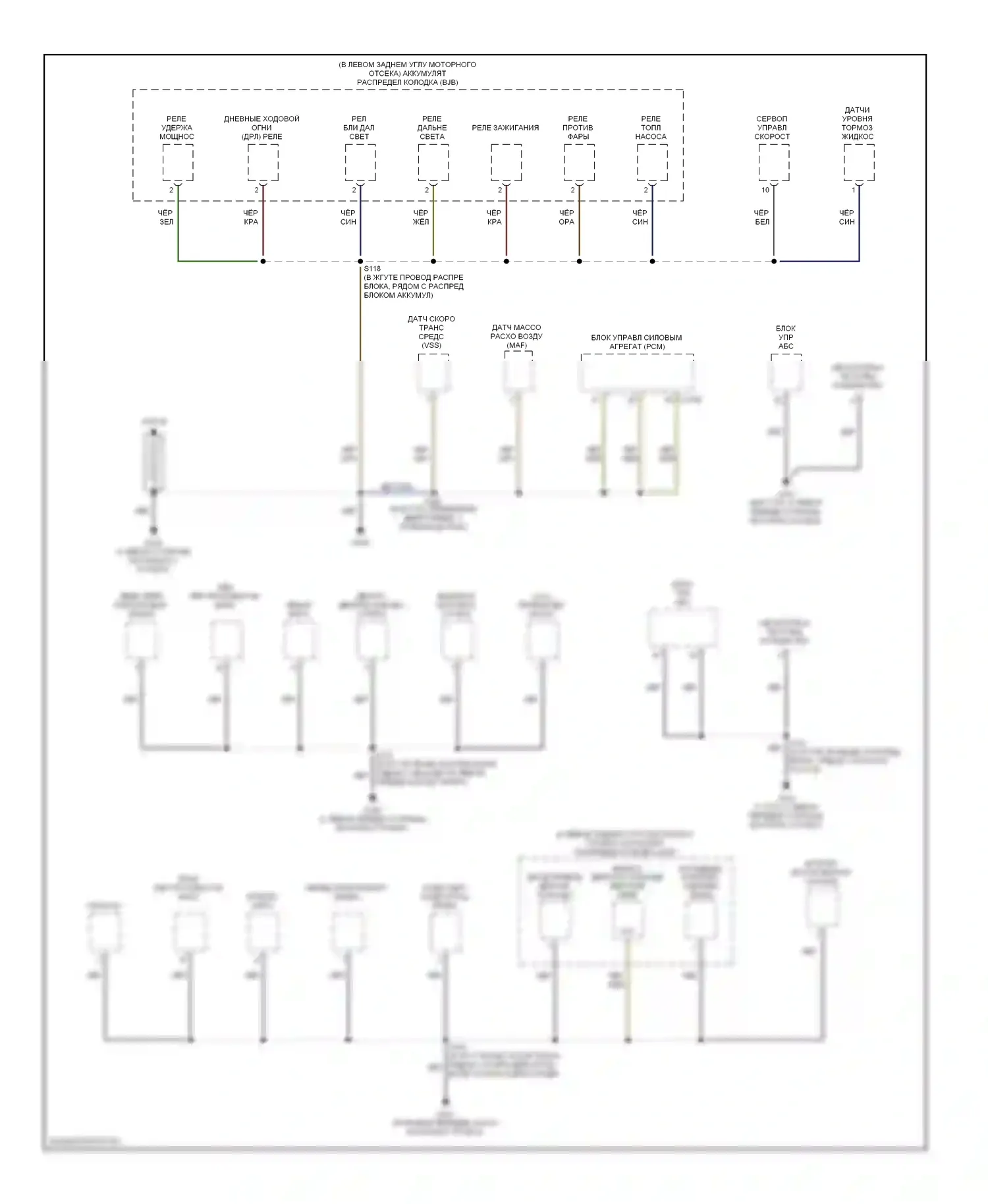 Focus Ford I рестайлинг (2001-2007): Электросхема точек подключения масс (1 из 3) 