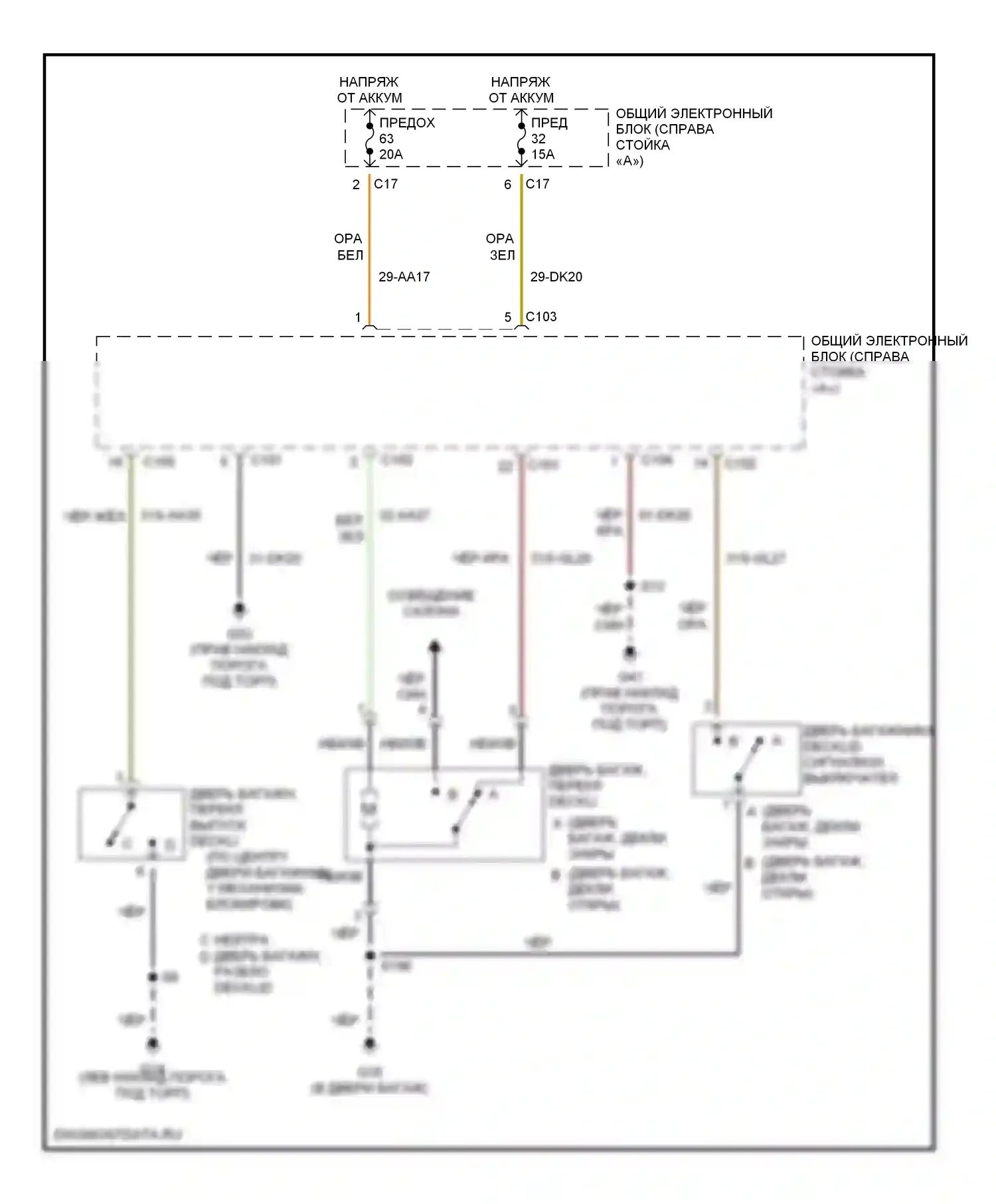 Focus Ford I (1998-2004): Багажник, дверь багажника, электросхемы люков топливных баков, вагон 