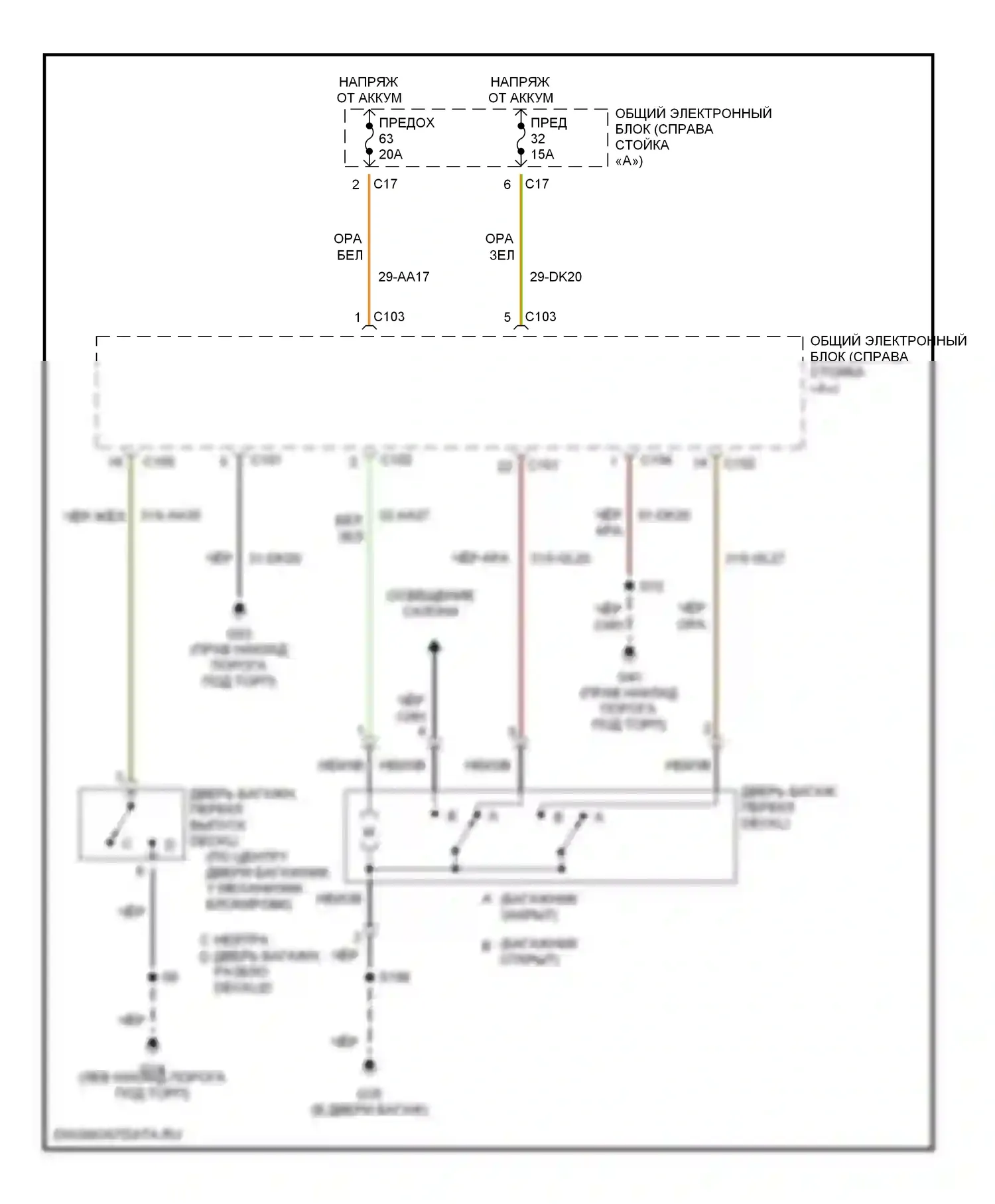 Focus Ford I (1998-2004): Багажник, задняя дверь, электросхемы лючка топливного бака, за исключением вагона 