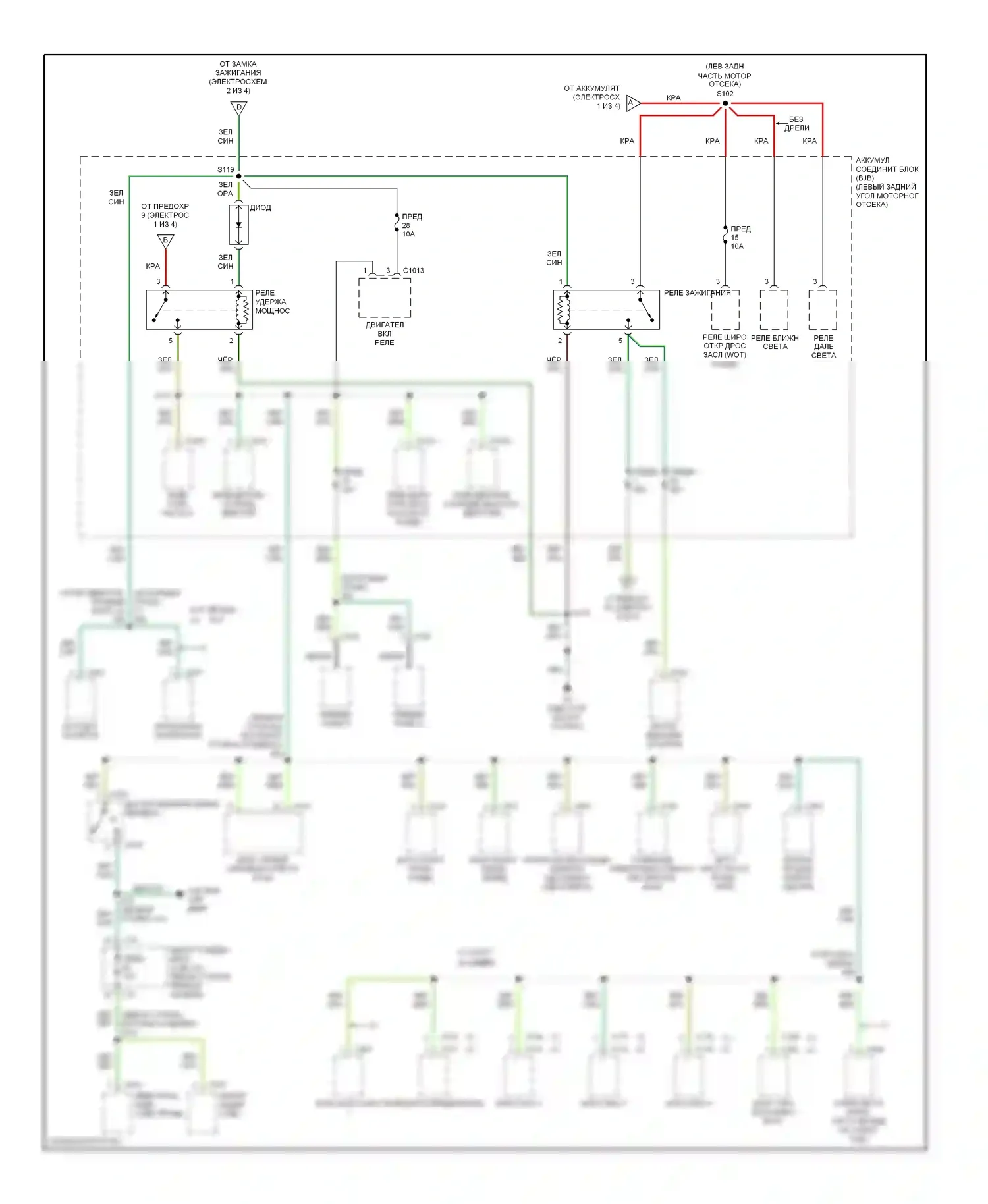 Focus Ford I (1998-2004): Электросхема блока предохранителей реле (3 из 4) 