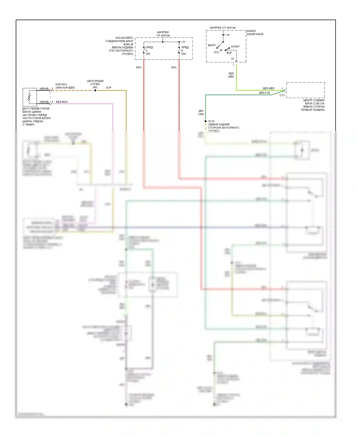 Focus Ford I (1998-2004): Электросхема вентилятора охлаждения, без кондиционера 