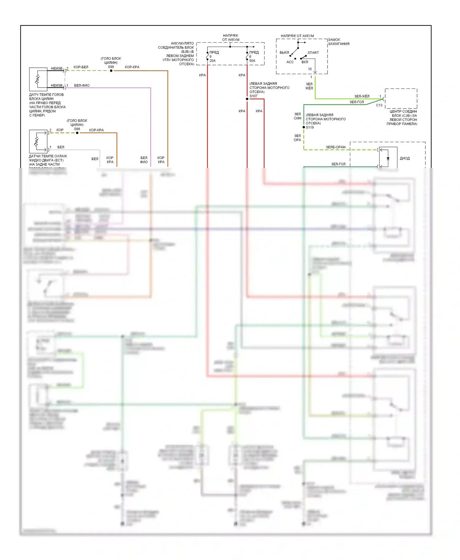 Focus Ford I (1998-2004): Электросхема вентилятора охлаждения, с кондиционером, кроме svt 