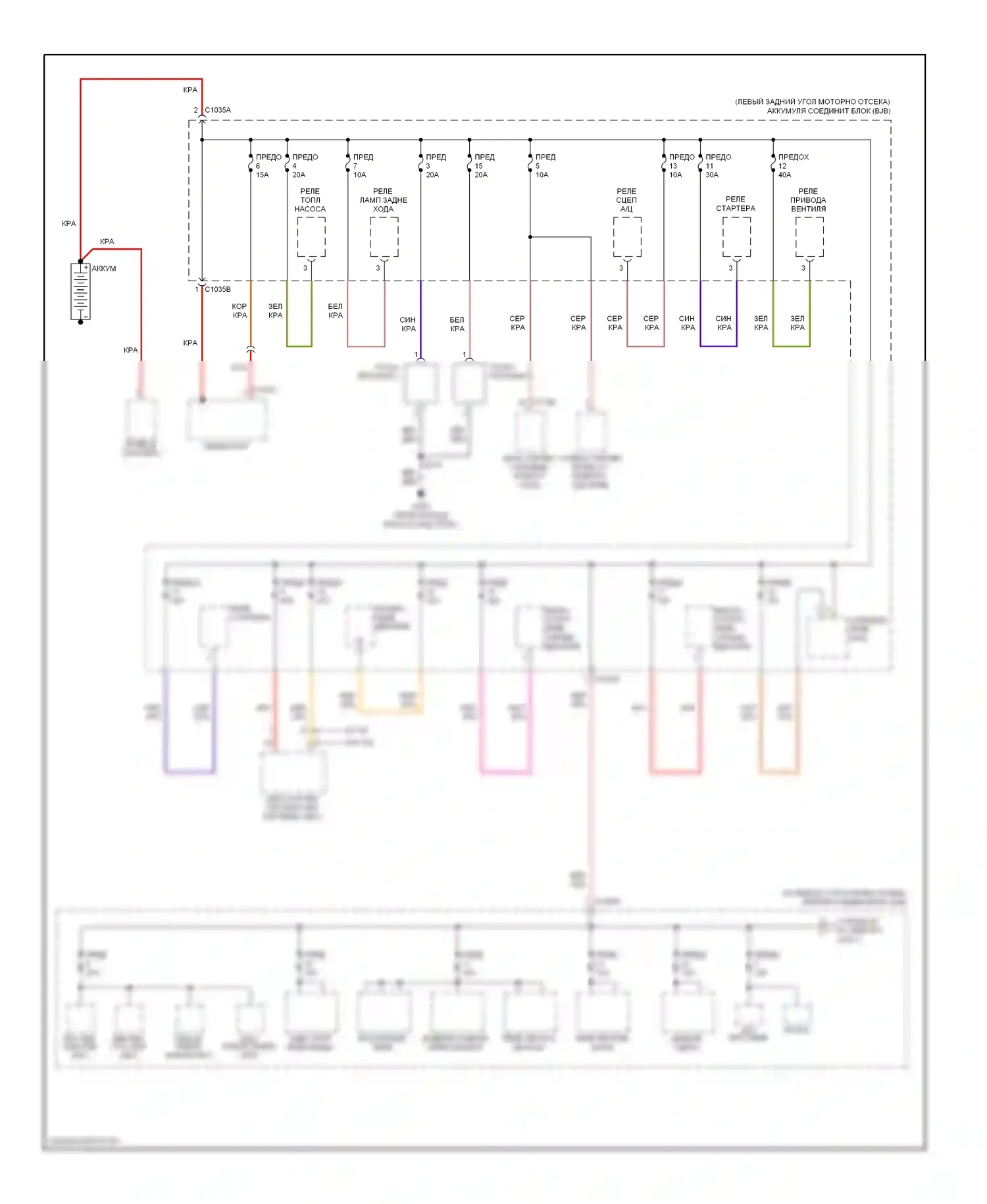 Focus Ford II рестайлинг (2007-2011): Электросхема блока предохранителей реле (1 из 3) 