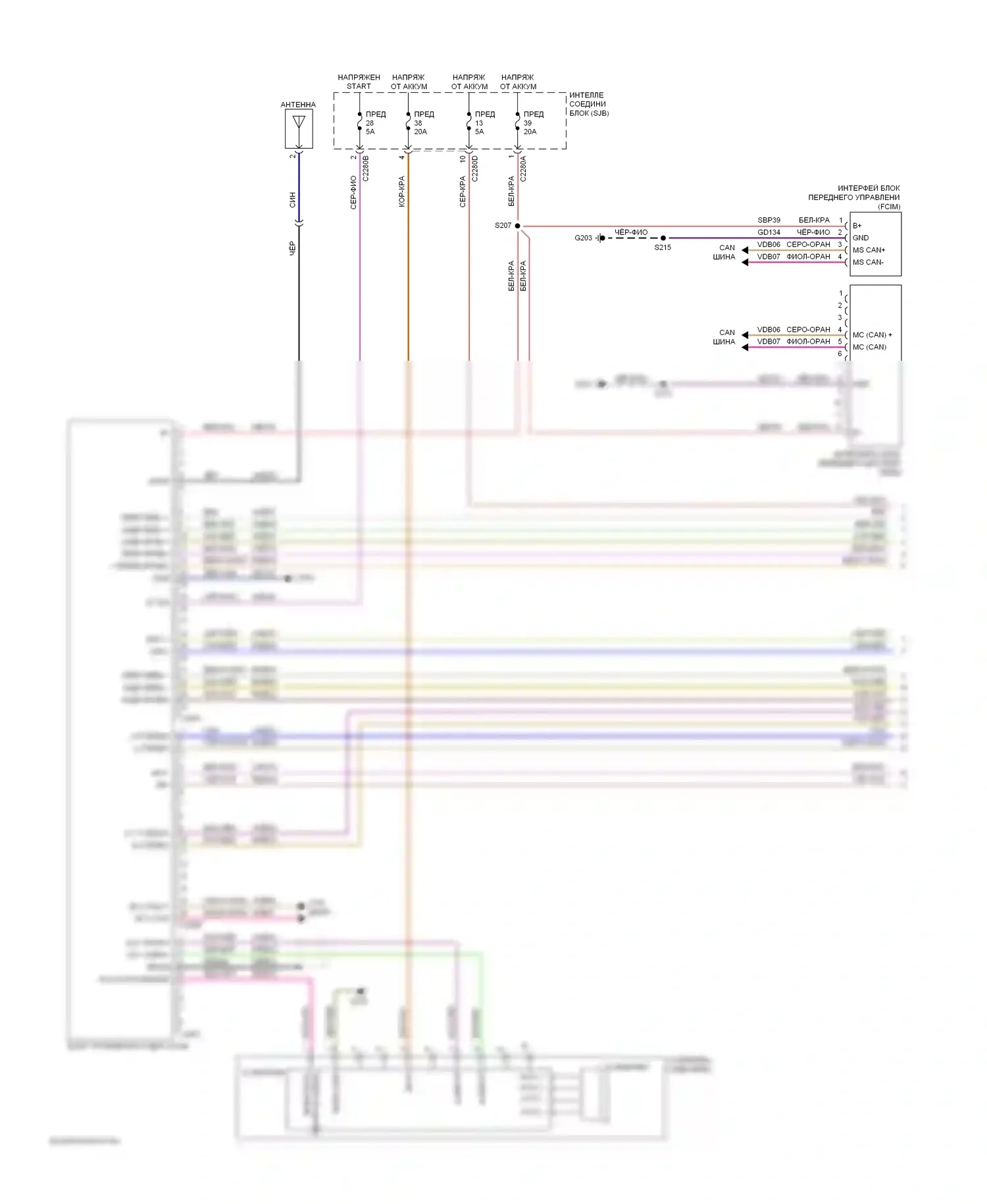 Focus Ford II рестайлинг (2007-2011): Электросхема магнитолы синхронизации (1 из 2) 