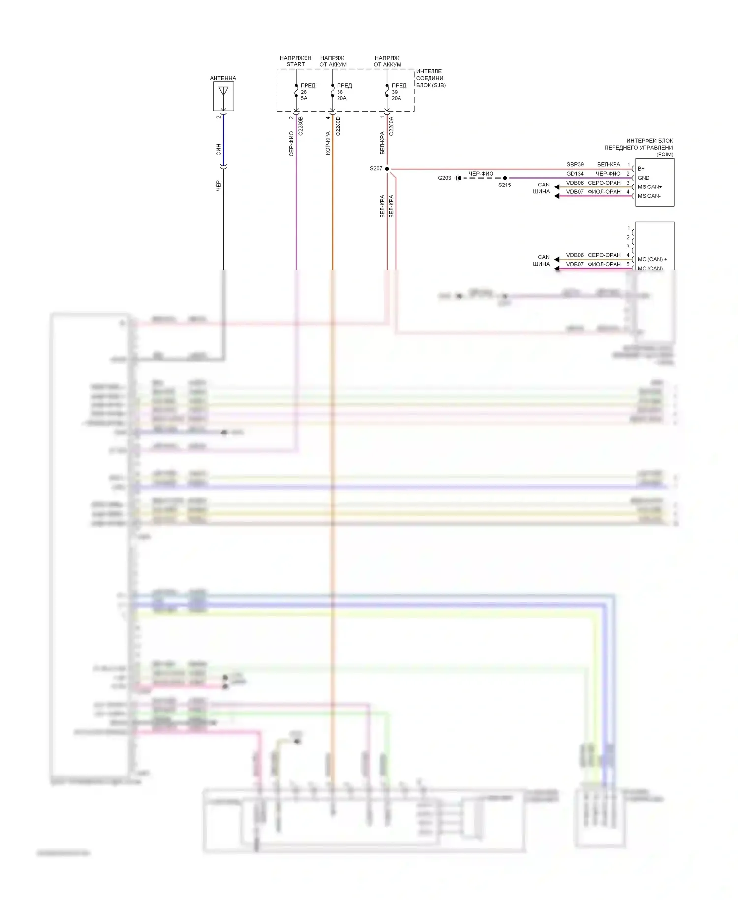 Focus Ford II рестайлинг (2007-2011): Электросхема радиосистемы премиум-класса (1 из 2) 