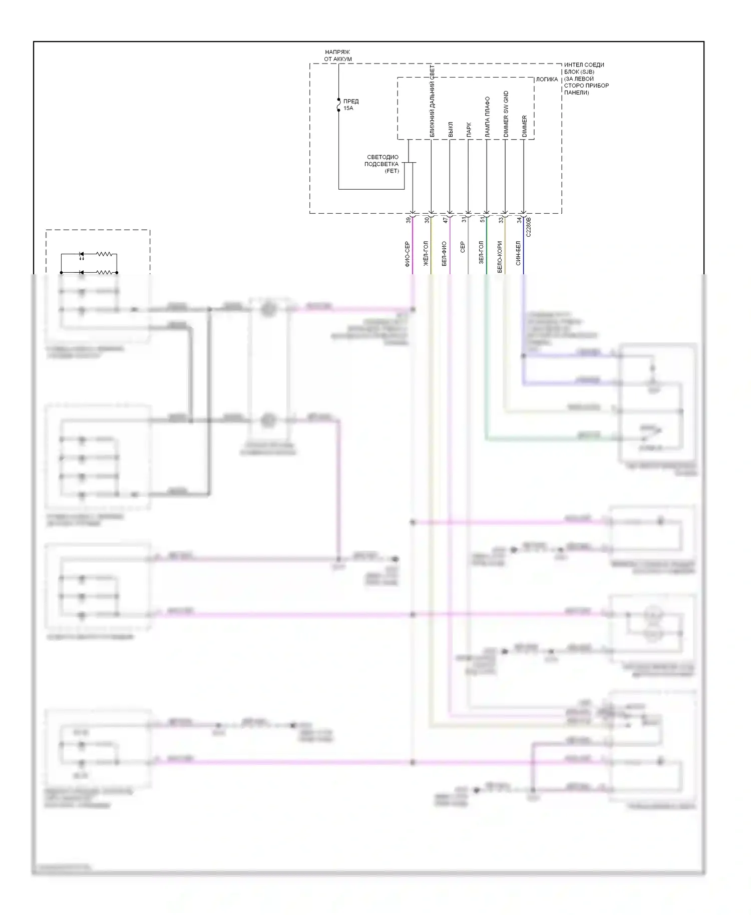 Focus Ford II рестайлинг (2007-2011): Электросхема подсветки приборной панели 