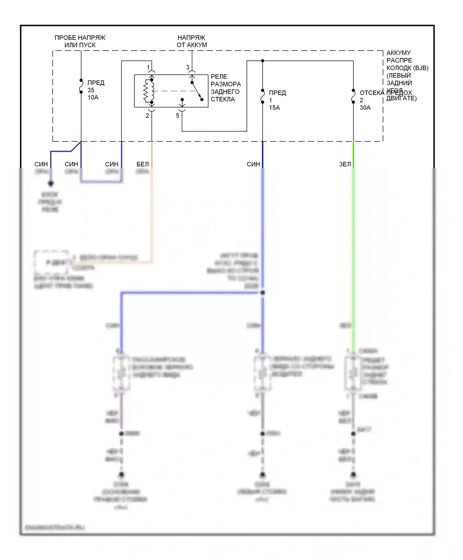 Focus Ford II рестайлинг (2007-2011): Электросхема подогрева стекол 