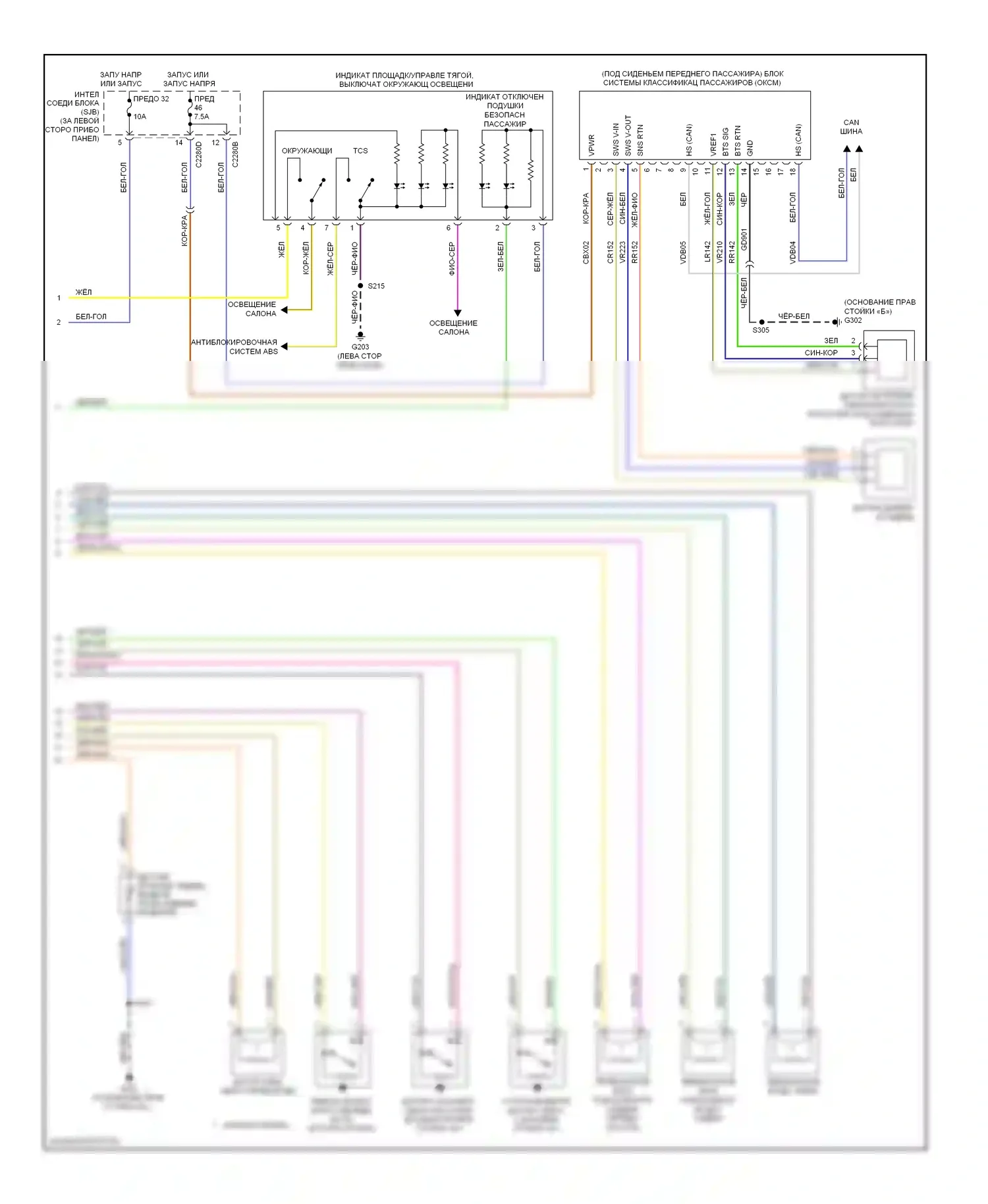 Focus Ford II рестайлинг (2007-2011): Электросхема подушек безопасности (2 из 2) 