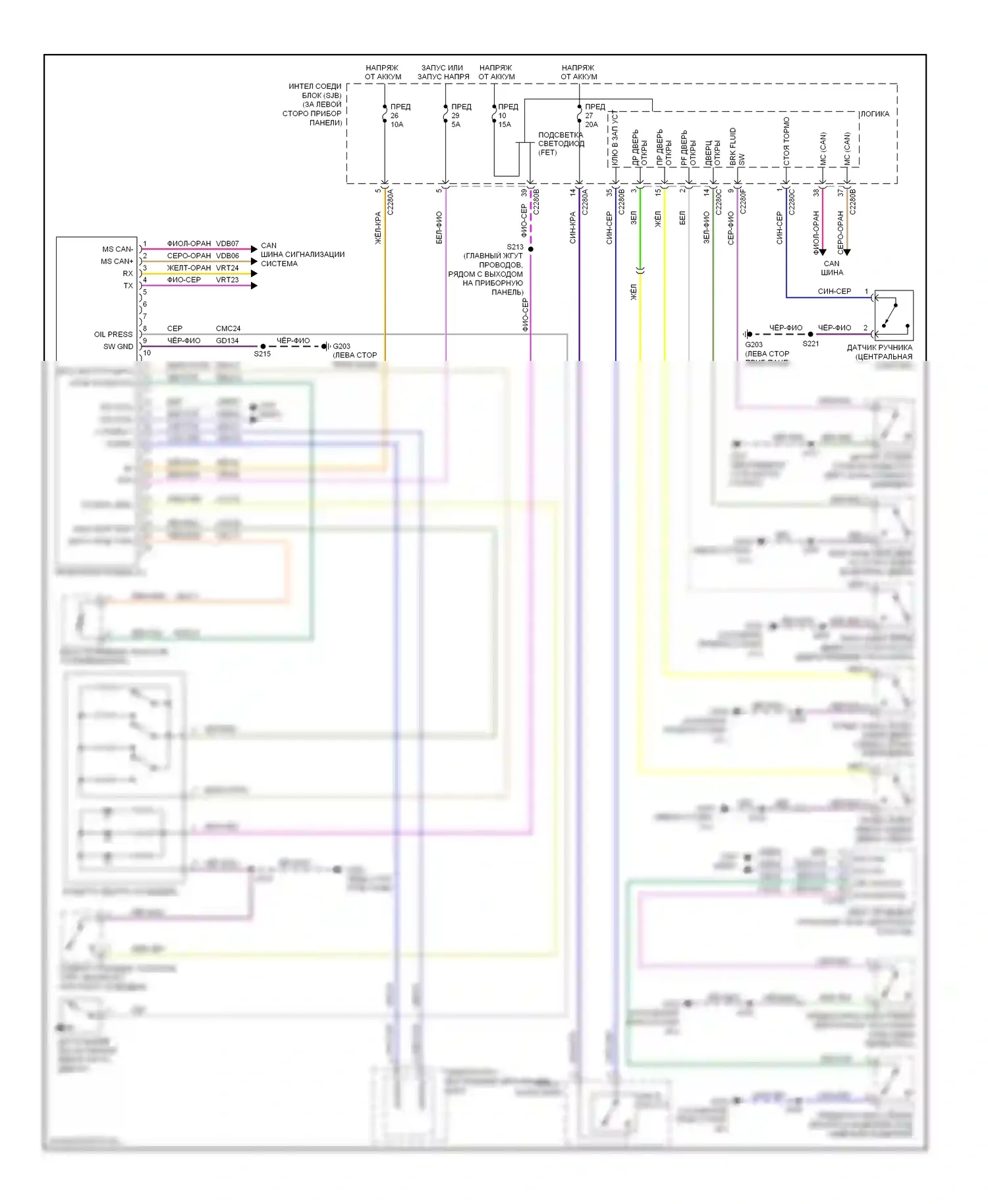 Focus Ford II рестайлинг (2007-2011): Электросхема приборной панели 