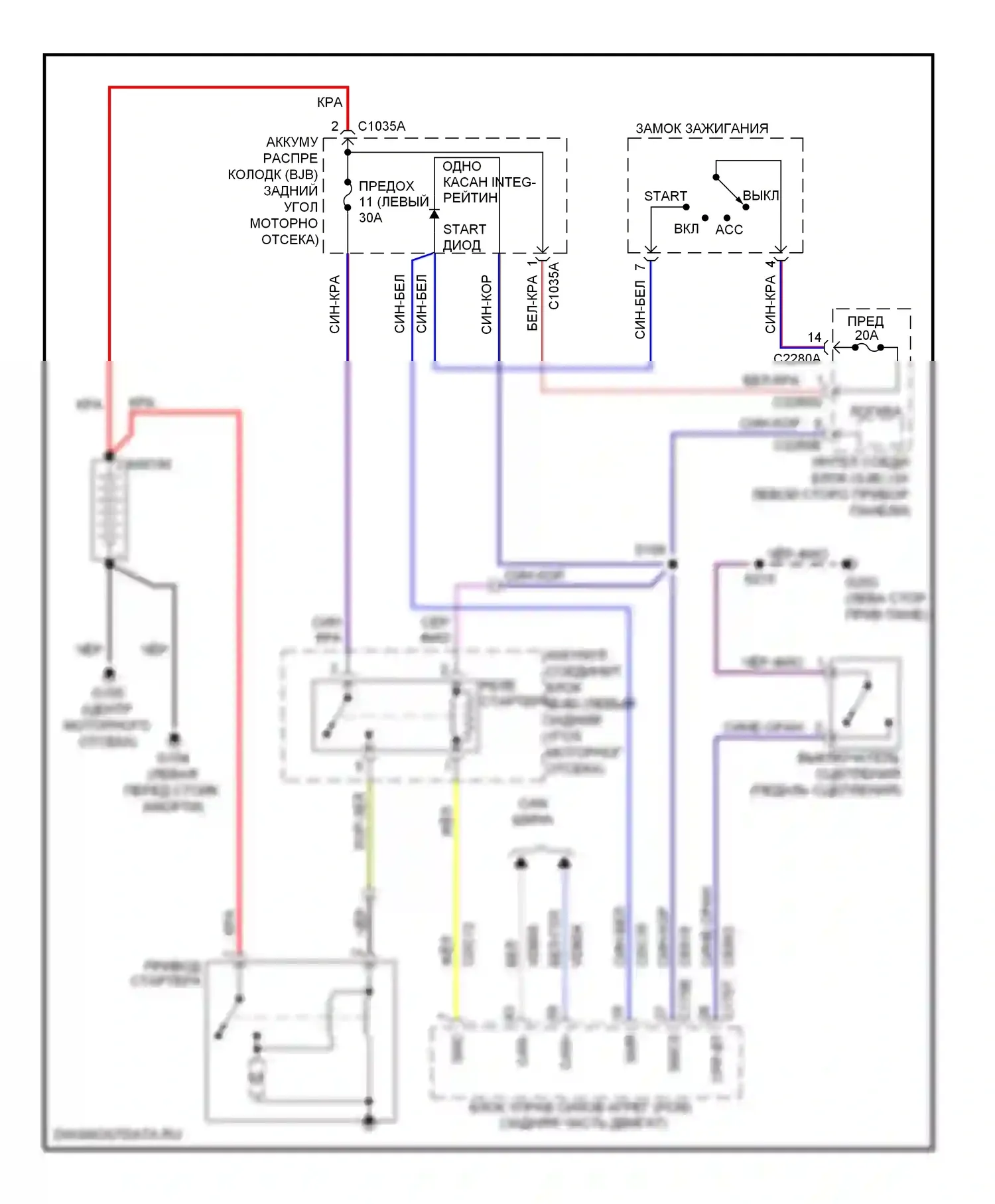 Focus Ford II рестайлинг (2007-2011): Электросхема стартера, мкп 
