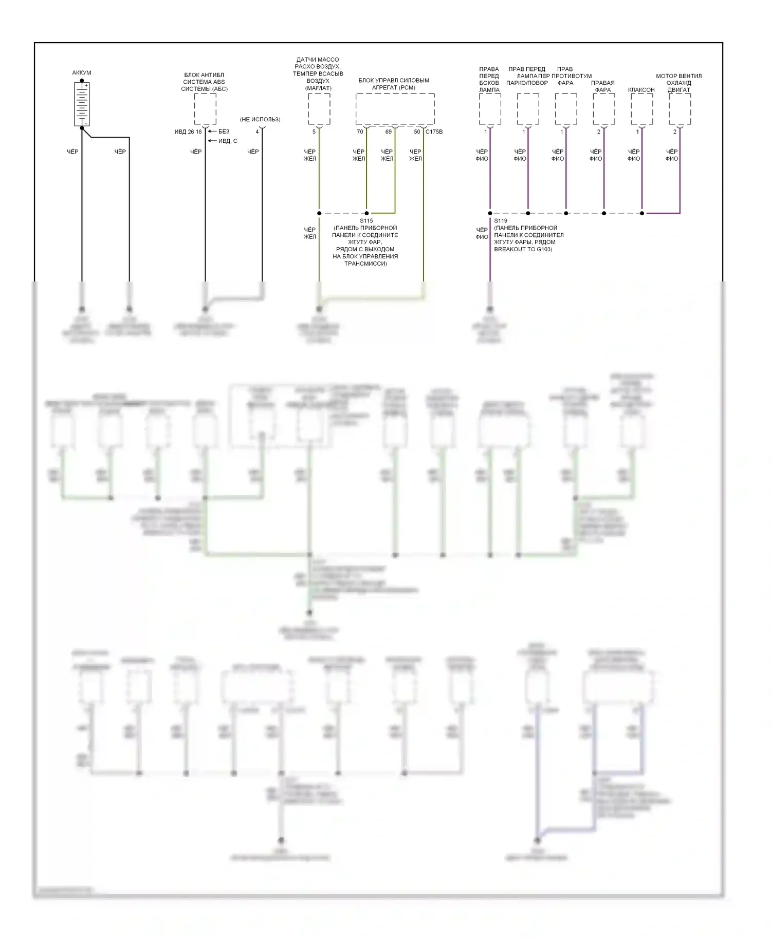 Focus Ford II рестайлинг (2007-2011): Электросхема точек подключения масс (1 из 3) 