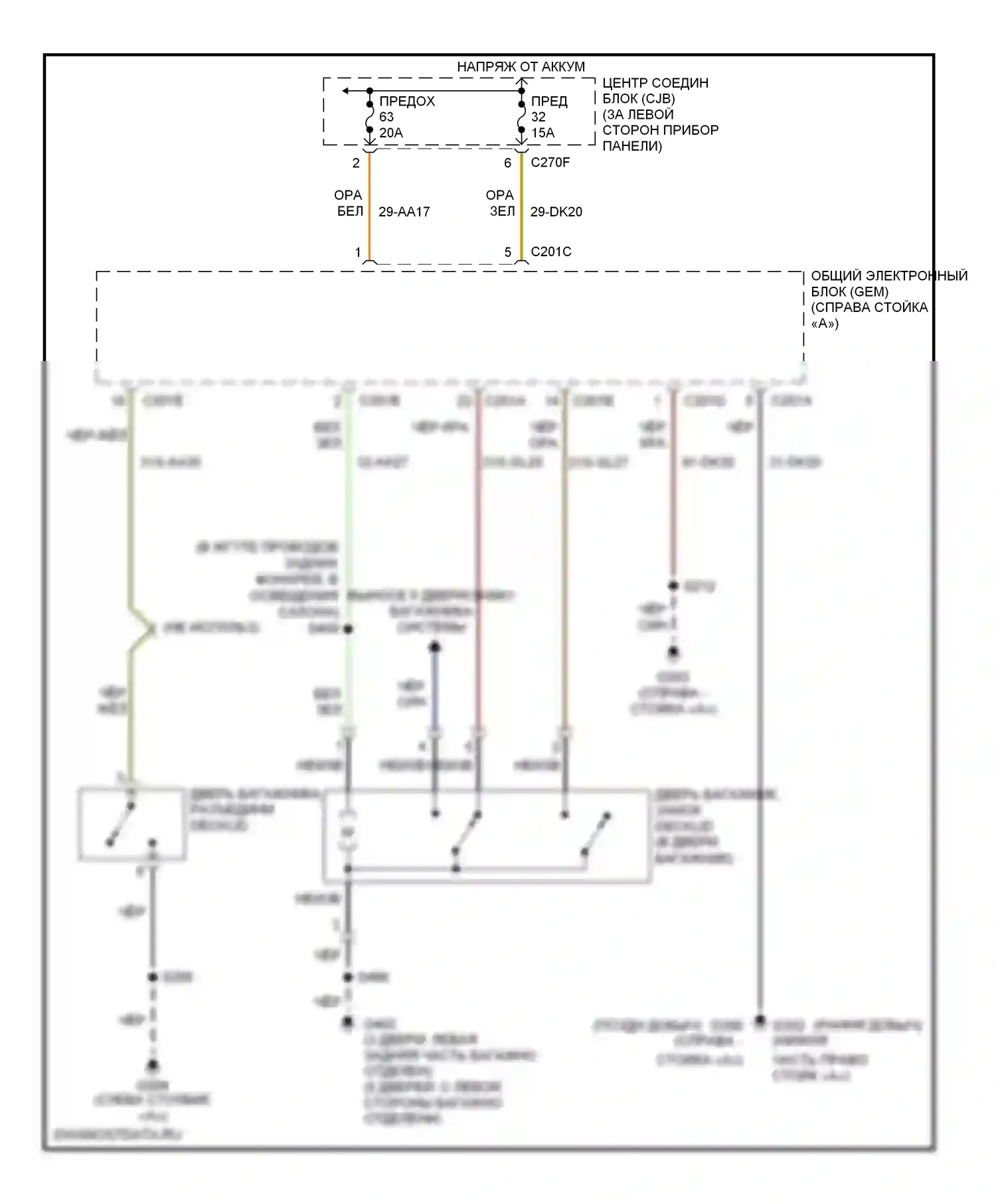 Focus Ford II (2005-2008): Электросхема багажника, двери багажника, лючка топливного бака, 3 и 5 дверей 