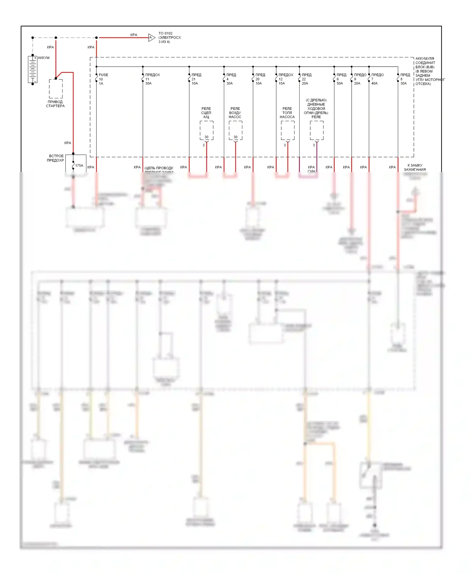 Focus Ford II (2005-2008): Электросхема блока предохранителей реле раннего выпуска (1 из 4) 