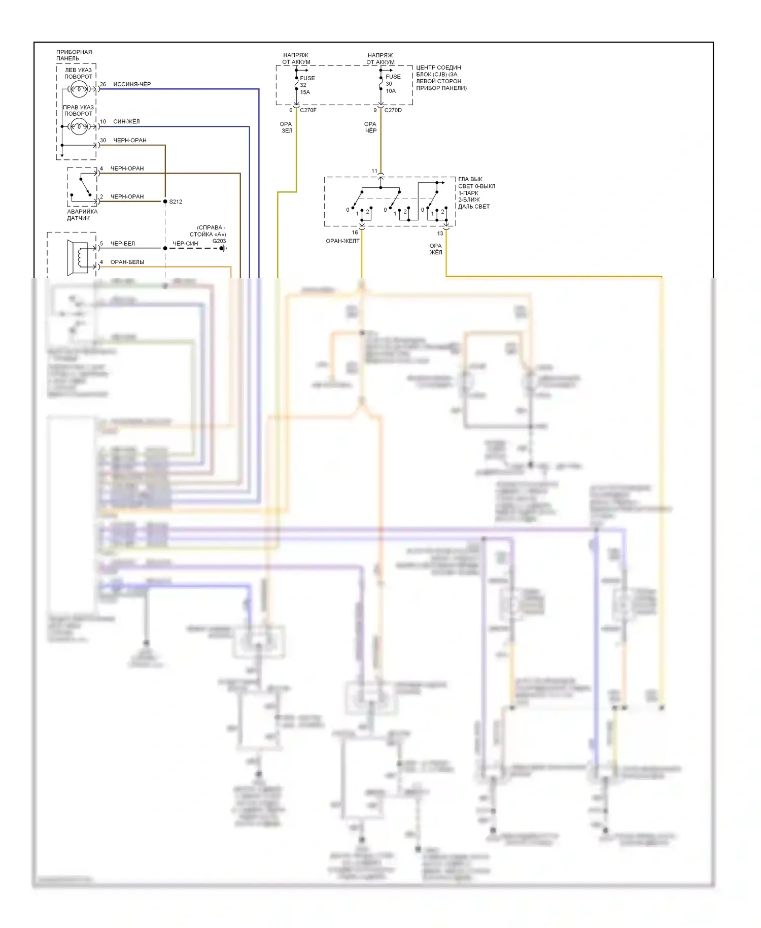 Focus Ford II (2005-2008): Электросхема ламп парковки, поворотника и аварийка 
