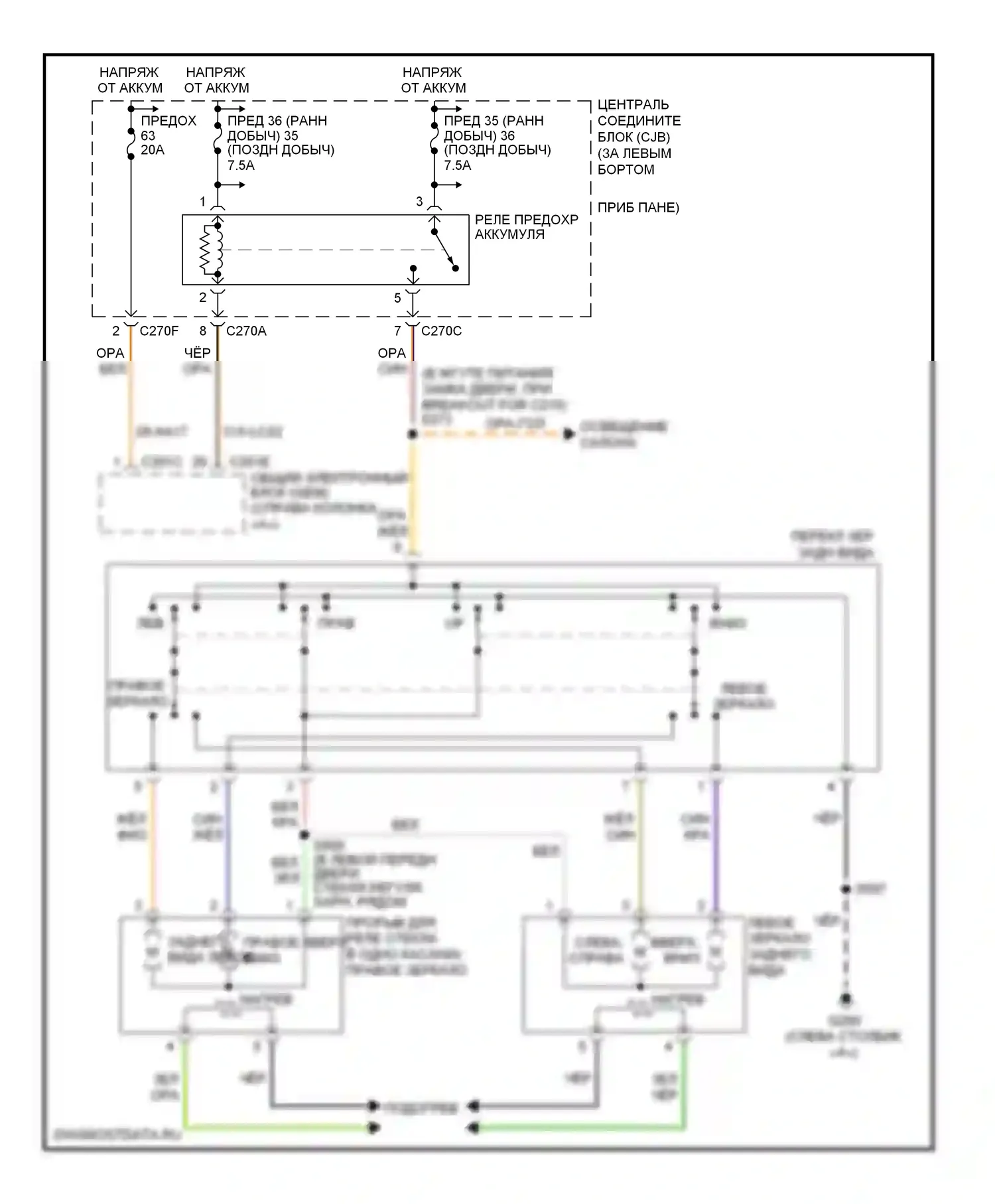 Focus Ford II (2005-2008): Электросхема управления зеркалами заднего вида 