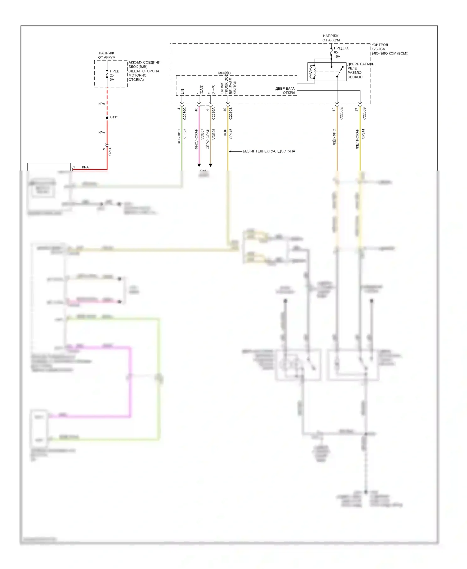 Focus Ford III (2011-2015): Электросхема расцепителя багажника, кроме электрической 