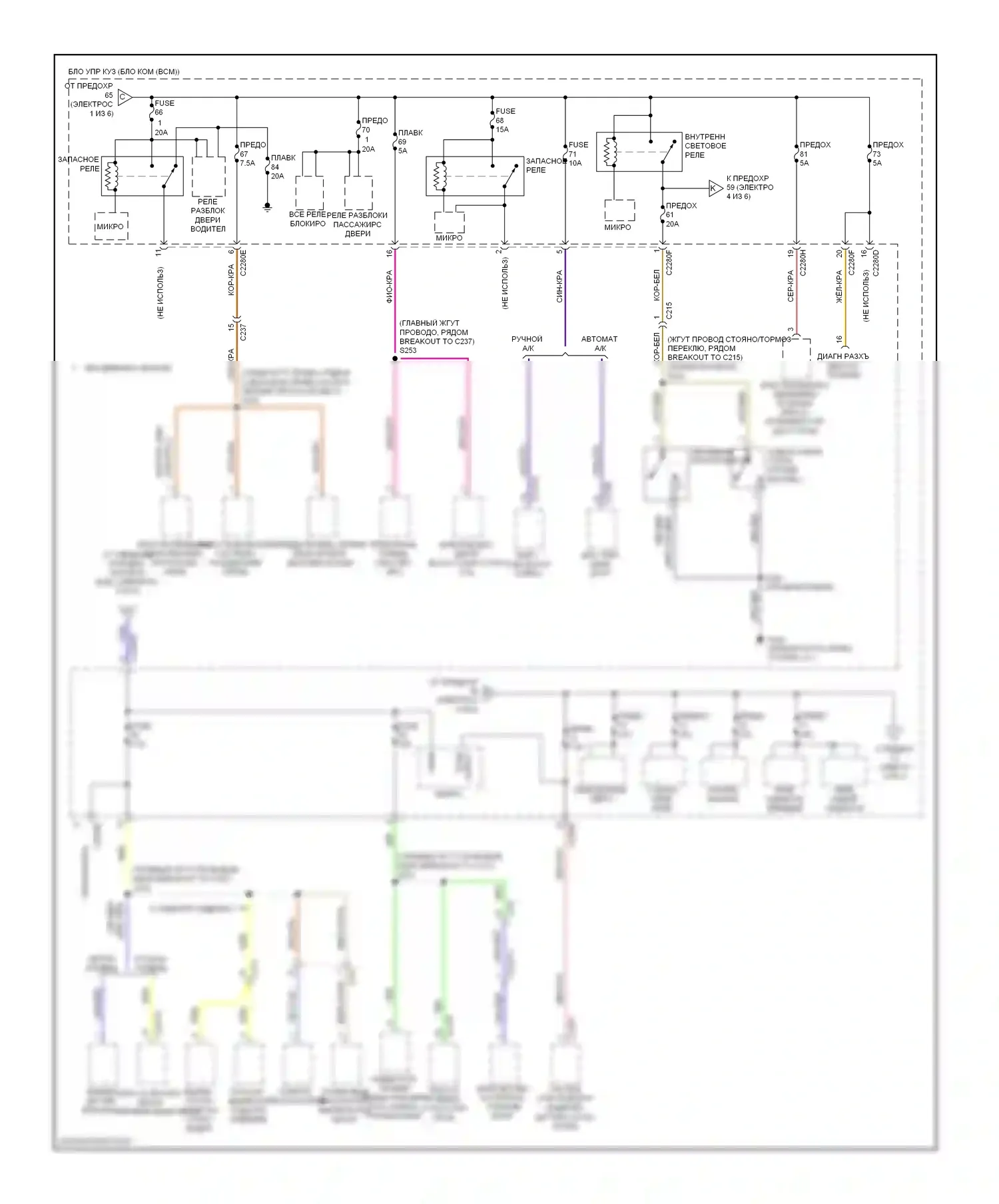Focus Ford III (2011-2015): Электросхема блока предохранителей реле, кроме электрического (3 из 6) 