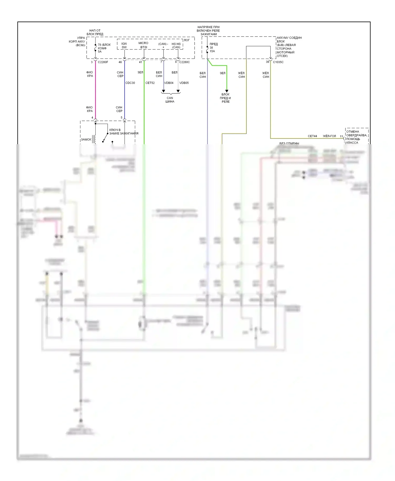 Focus Ford III (2011-2015): Электросхема блокировки селектора, кроме электрической 