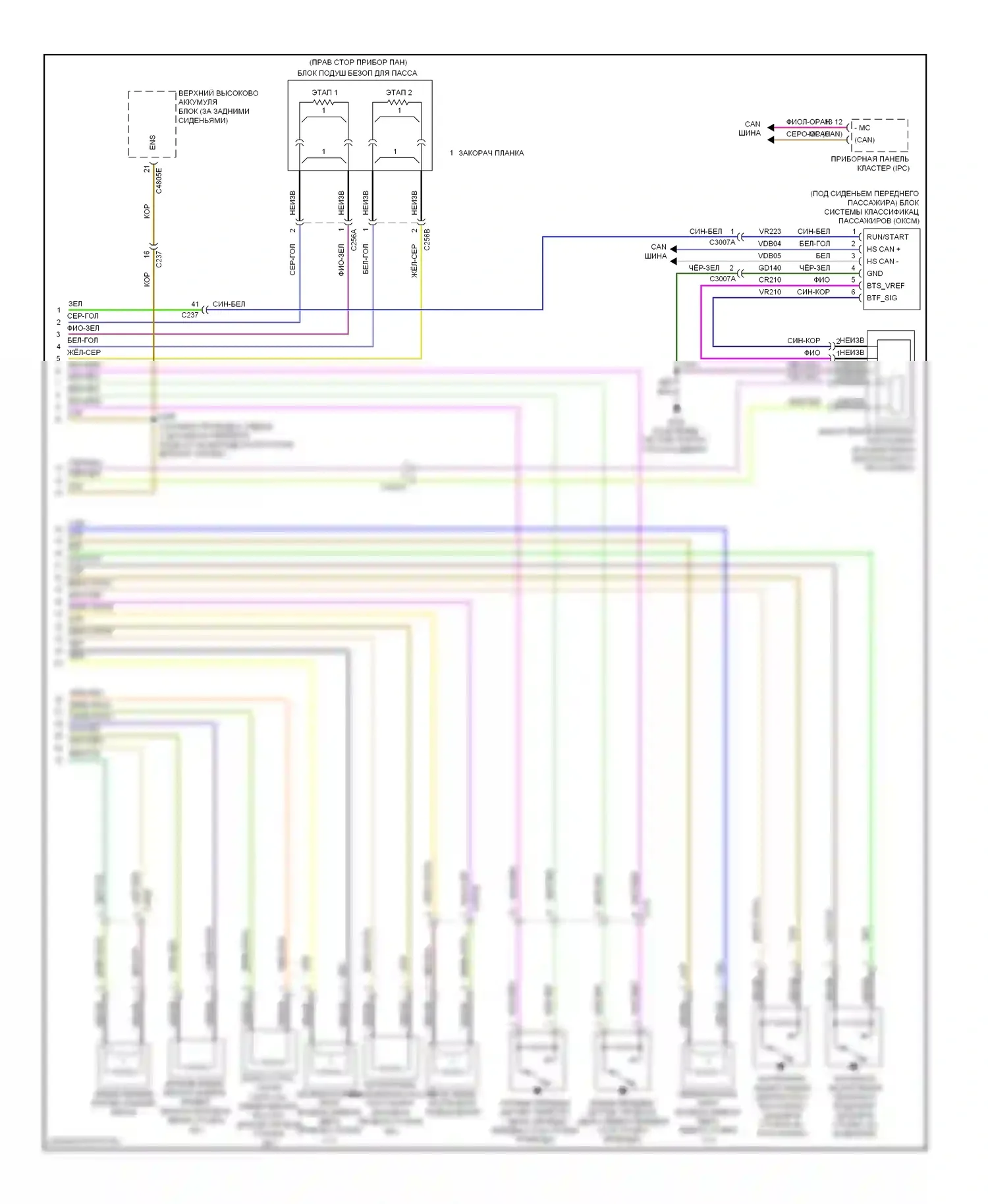 Focus Ford III (2011-2015): Электрическая электросхема подушек безопасности (2 из 2) 