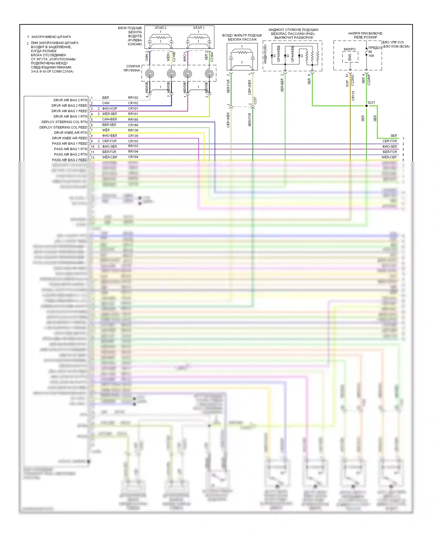 Focus Ford III (2011-2015): Электросхема подушек безопасности, кроме электрической (1 из 2) 